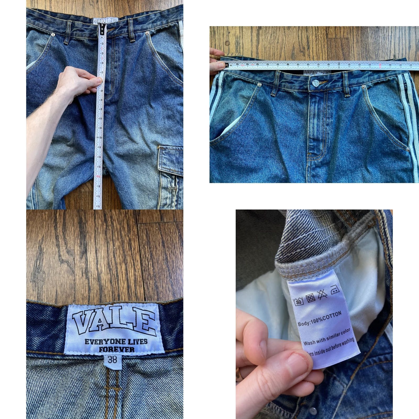 Denime Vale Forever Jeans Mens 38 Baggy Y2K Cargo Stacked Racer Blue Denim Hip Hop Mens Wide-Leg 34 Inseam Color Blue Size 38 Hip Hop Size US 38 / EU 54 - 8 Thumbnail