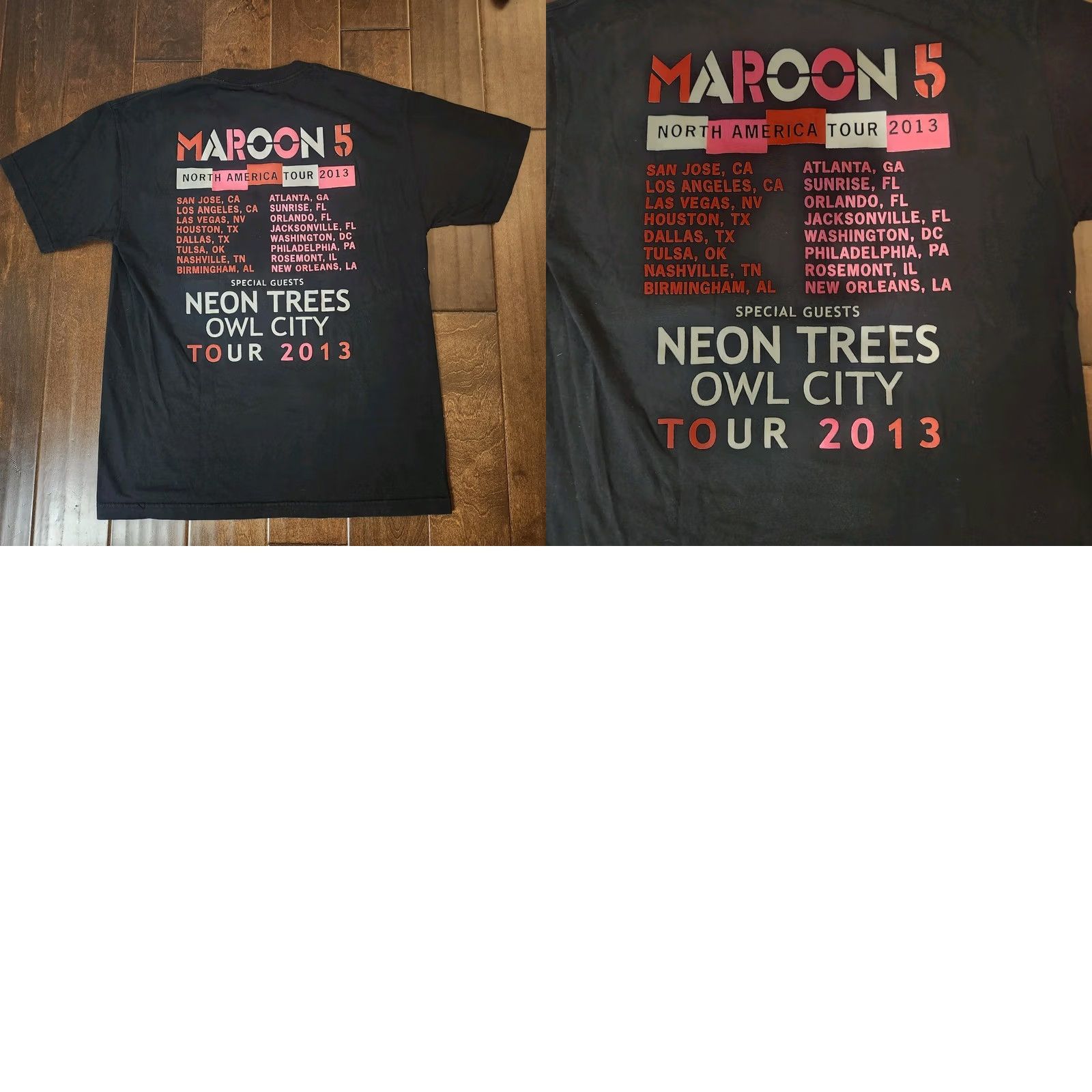 Doublet Maroon 5 Band Mens Black T-Shirt L Crew Neck Short Sleeve Double-Sided Logo 2013 Tour Neon Trees Owl City Concert Sz L Mens Size US L / EU 52-54 / 3 - 9 Thumbnail