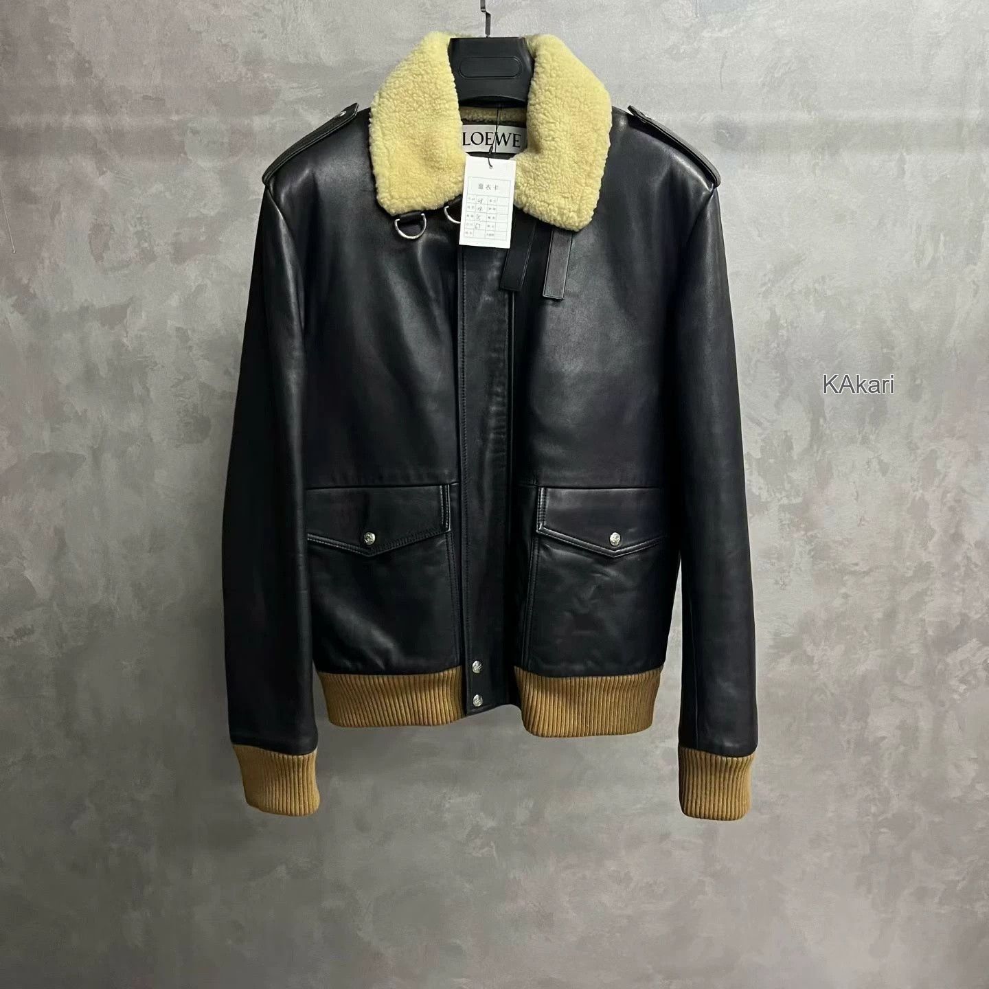 Loewe Loewe Black Lamb Fur Collar Leather Jacket Size US XXS / EU 40 - 1 Thumbnail