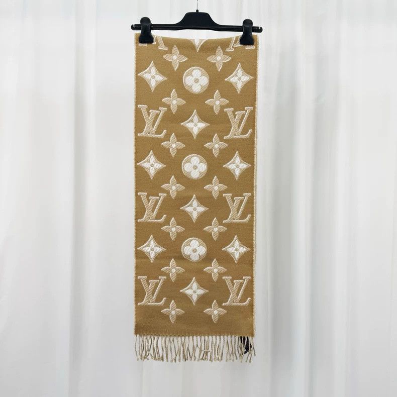 Louis Vuitton Louis Vuitton Gold thread embroidered cashmere scarf with Size ONE SIZE - 1 Thumbnail