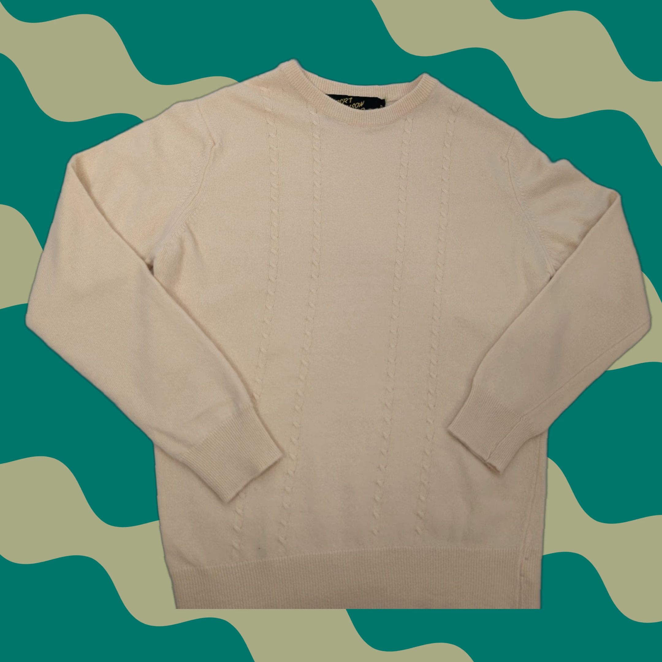 Vintage Albert Ferguson LTD 100% Pure Cashmere Rib Sweater Pullover Beige Unisex Adults One Size Long Sleeve Hand Wash Only Scotland Size ONE SIZE - 1 Thumbnail