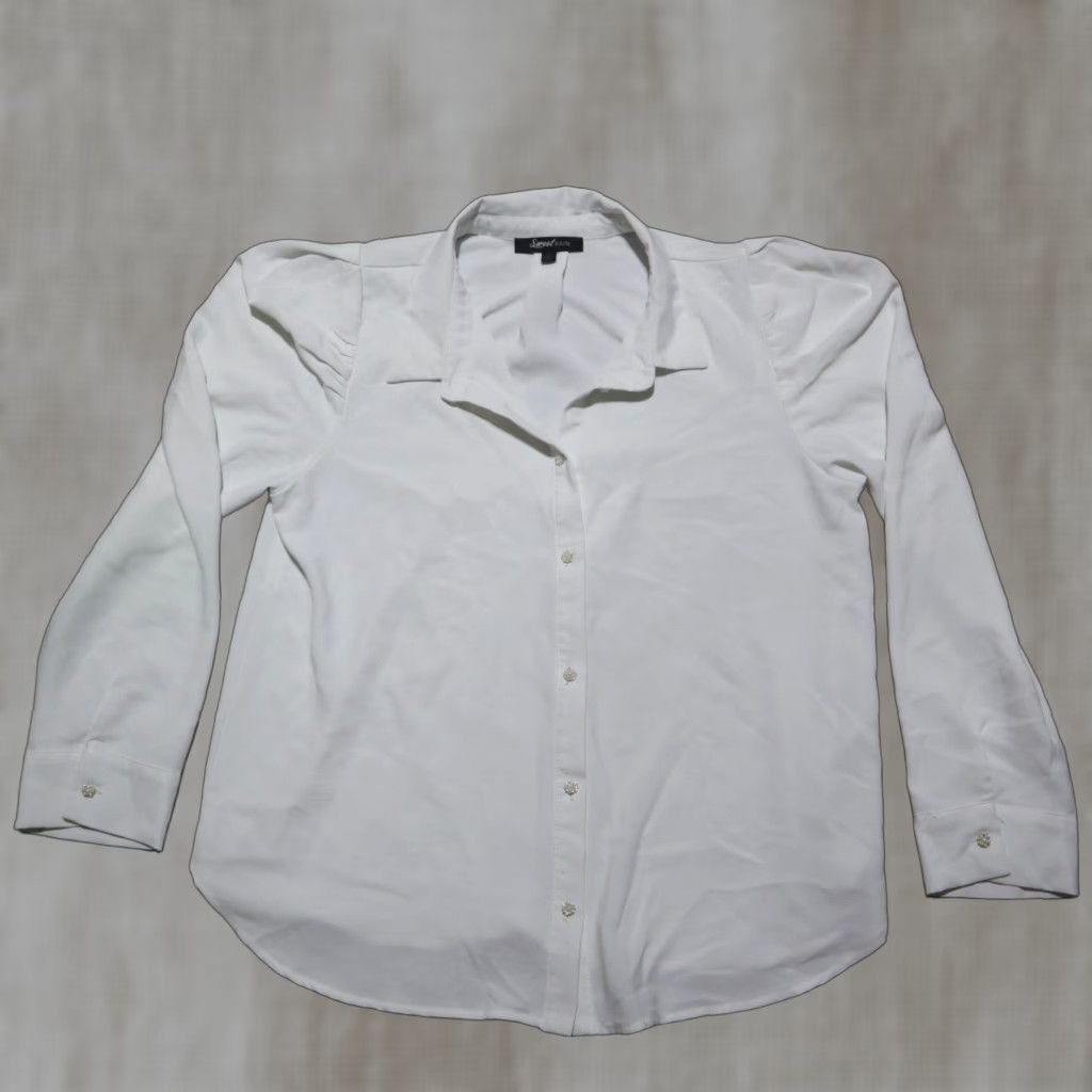 Vintage Sweet Rain Button Up Shirt Solid White 3/4 Sleeve Square Shoulder Womens L Large Size L / US 10 / IT 46 - 1 Thumbnail