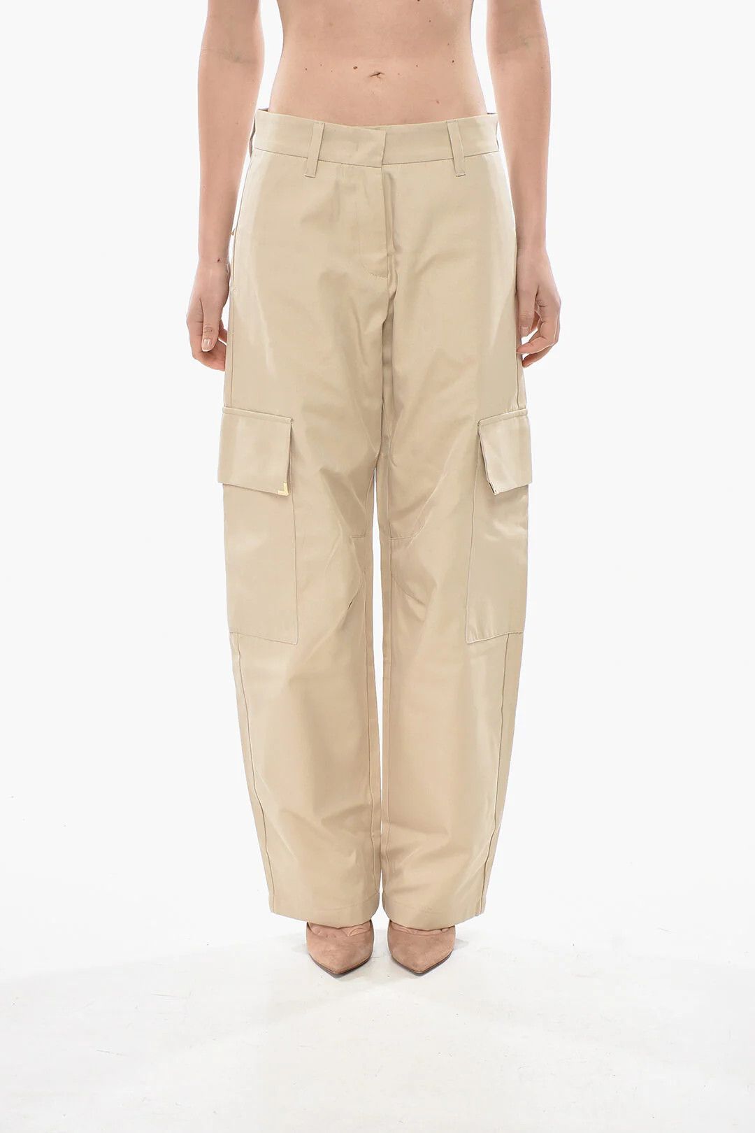 Palm Angels og1mm0326 Cotton-Blend Carrot-Fit Cargo Pant in Beige Size 28" / US 6 / IT 42 - 1 Thumbnail