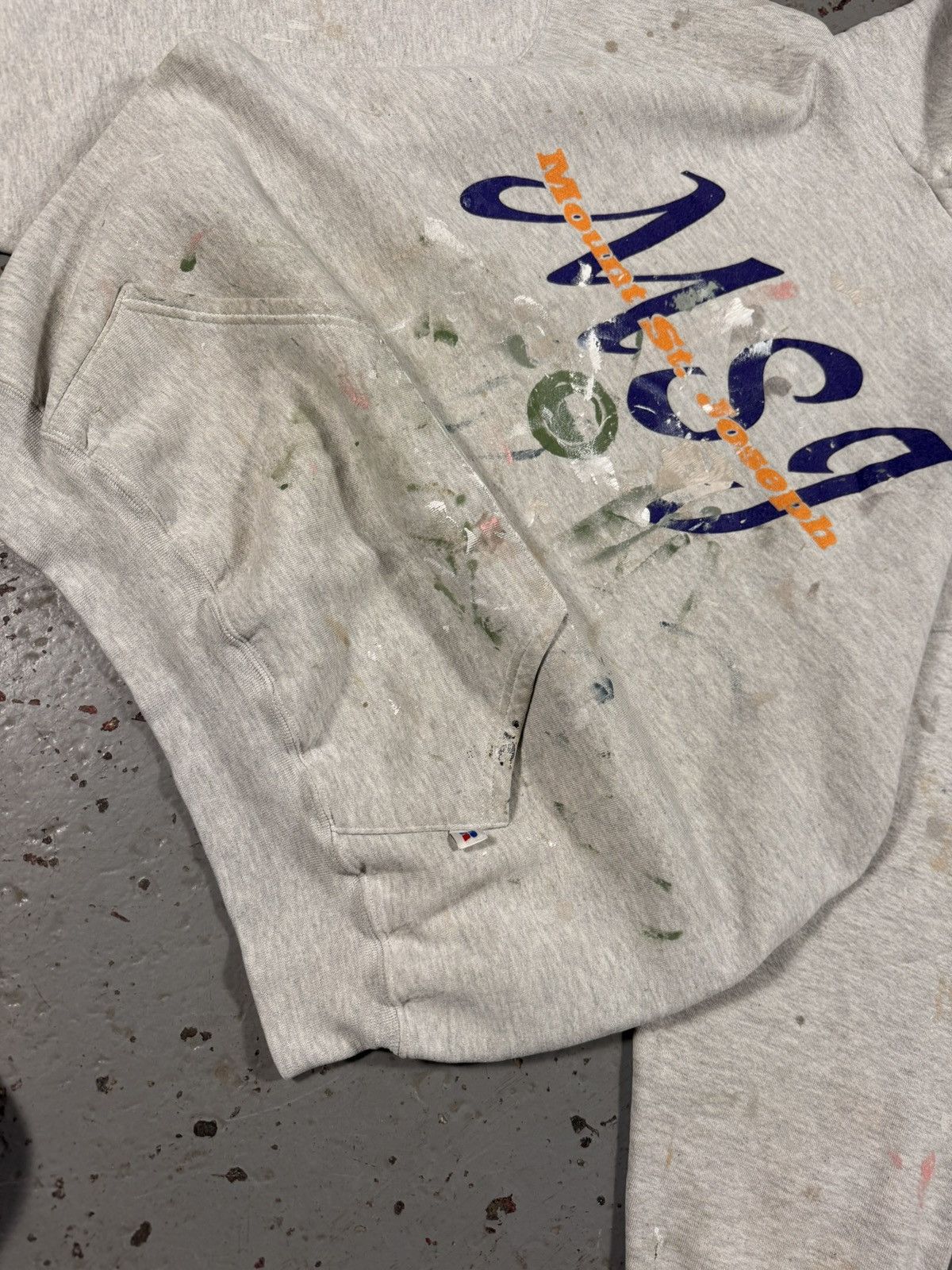 Russell Athletic Vintage Russells Athletic Thrashed Paint Splash Hoodie Size US XL / EU 56 / 4 - 2 Thumbnail