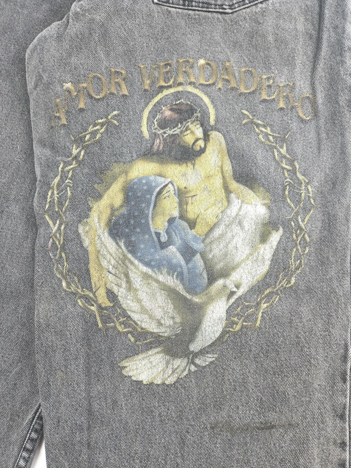 Southpole Garment Stage Y2K Grunge Religious Graphic Grey Jeans (044) Size US 32 / EU 48 - 4 Thumbnail