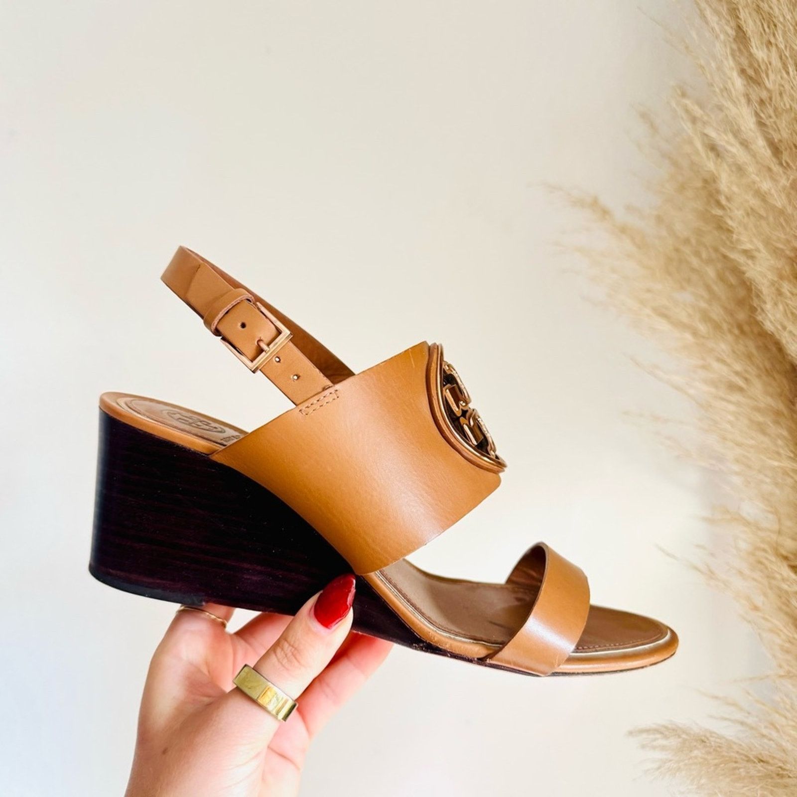 Tory Burch TORY BURCH Brown Leather Rose Gold Miller Wedge $350 Sandals Size US 8.5 / IT 38.5 - 3 Thumbnail
