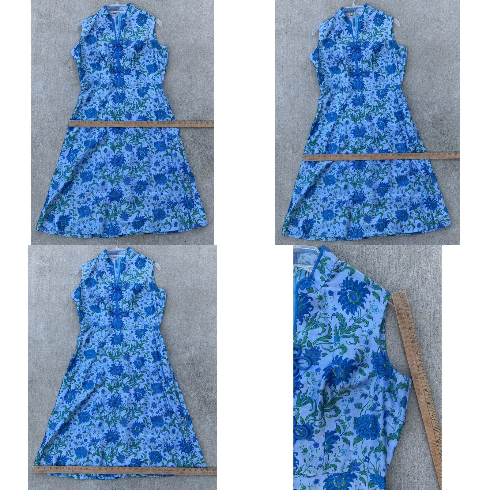 Vintage VINTAGE Thai Silk Dress Floral Metal Zipper cheongsam tiki mod Dress 100% Silk Blue 1960s Womens Size 4XL / US 24-26 - 11 Thumbnail