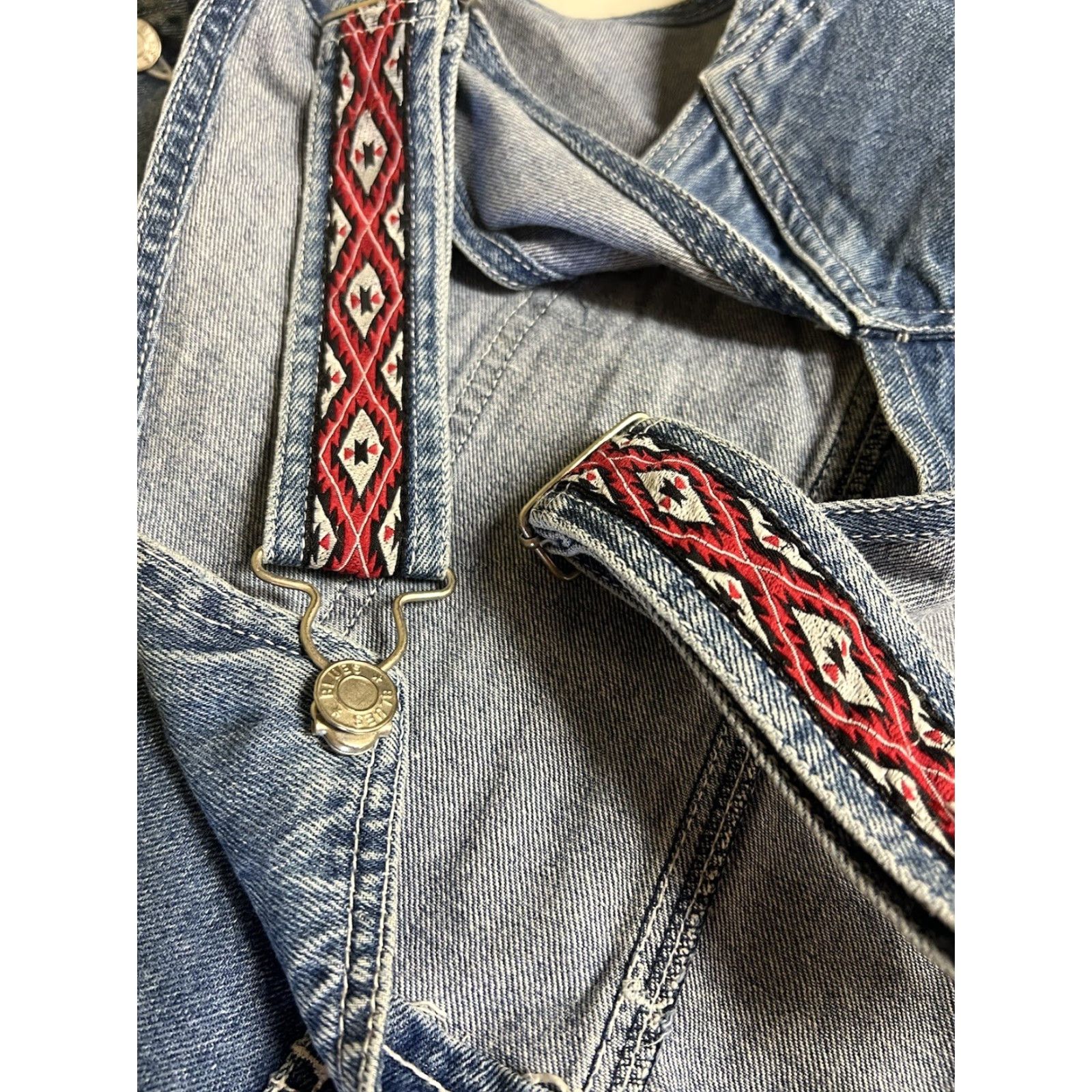 Denime VINTAGE BACCINI Overalls Shorts Denim Blue Sz L Womens Casual 90s Bohemian Farm Cowboy Pockets Button Denim Bib Overalls Shorts Women Size 36" / US 14 / IT 50 - 4 Thumbnail