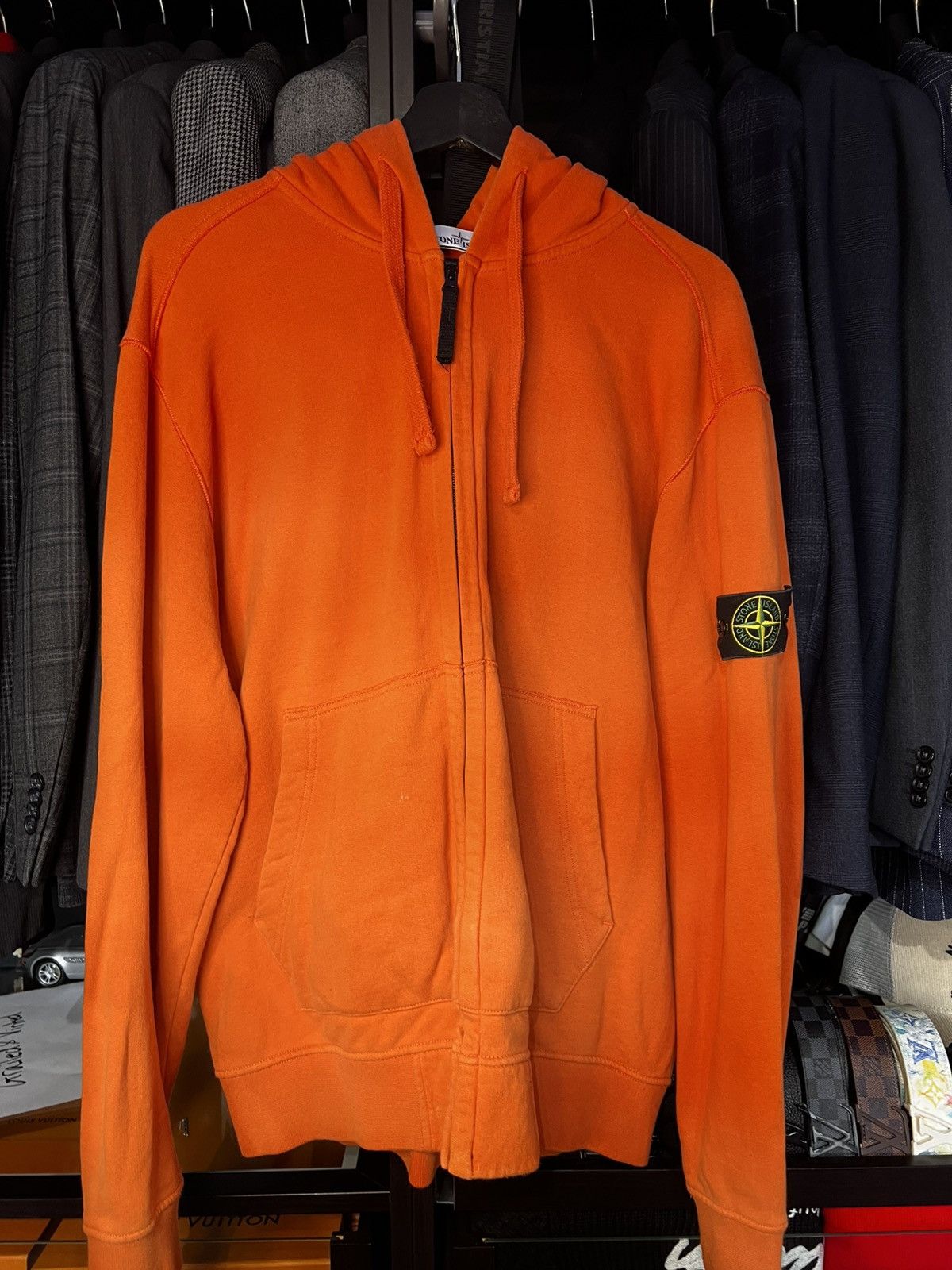 Stone Island Zip Hoodie - Orange. Size XL Sweatshirts Hoodies