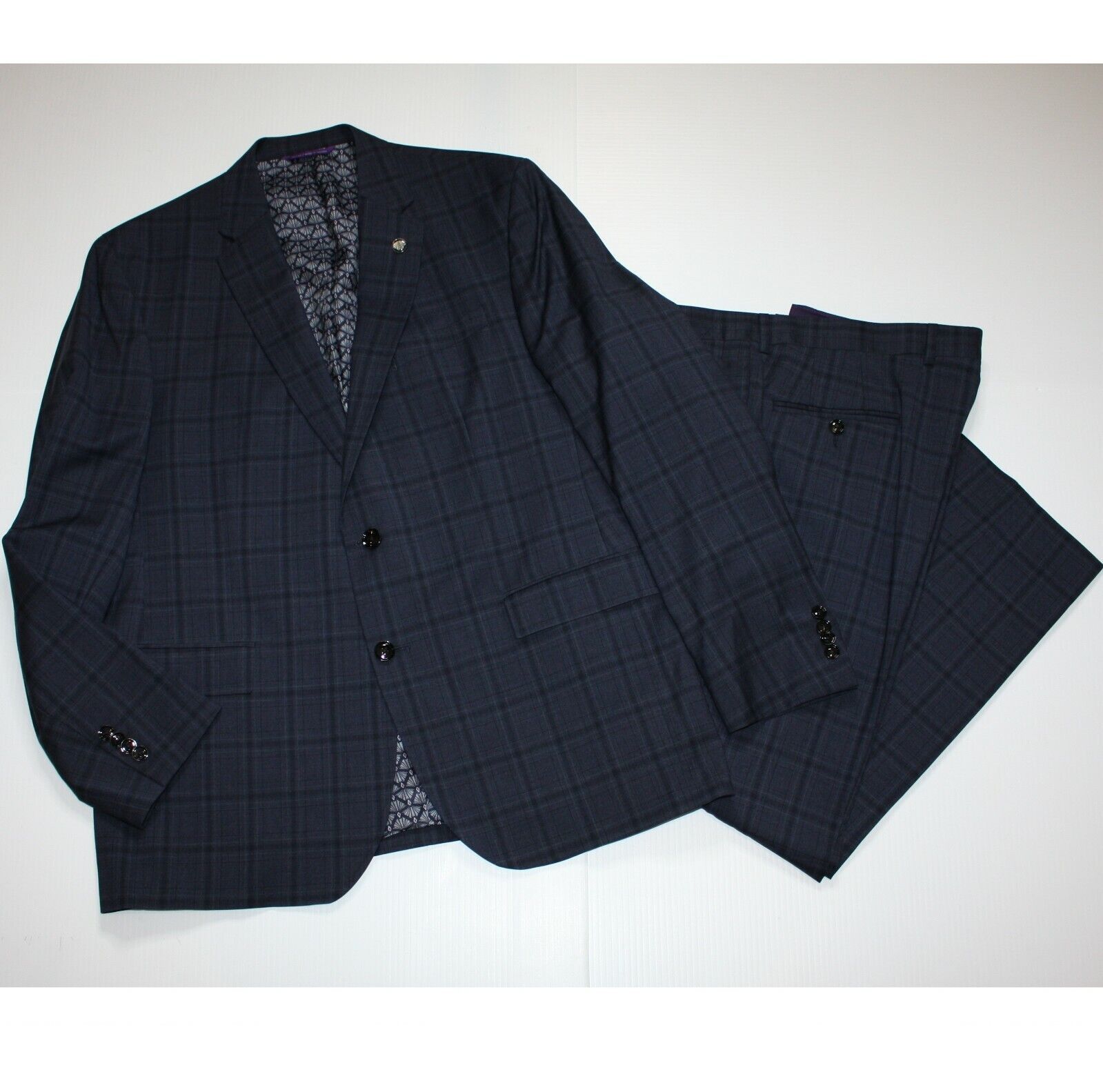 Ted Baker Jay Trim Fit Windowpane Stretch Wool Suit Inseam 29" $848 Size 44R - 2 Thumbnail
