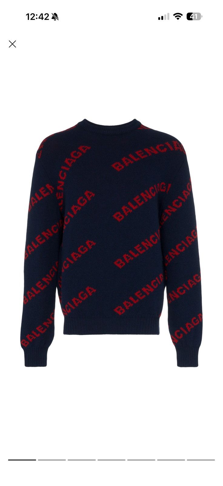 Balenciaga Balenciaga Allover Logo Intarsia Knit Sweater — Navy/Red Size US M / EU 48-50 / 2 - 2 Thumbnail