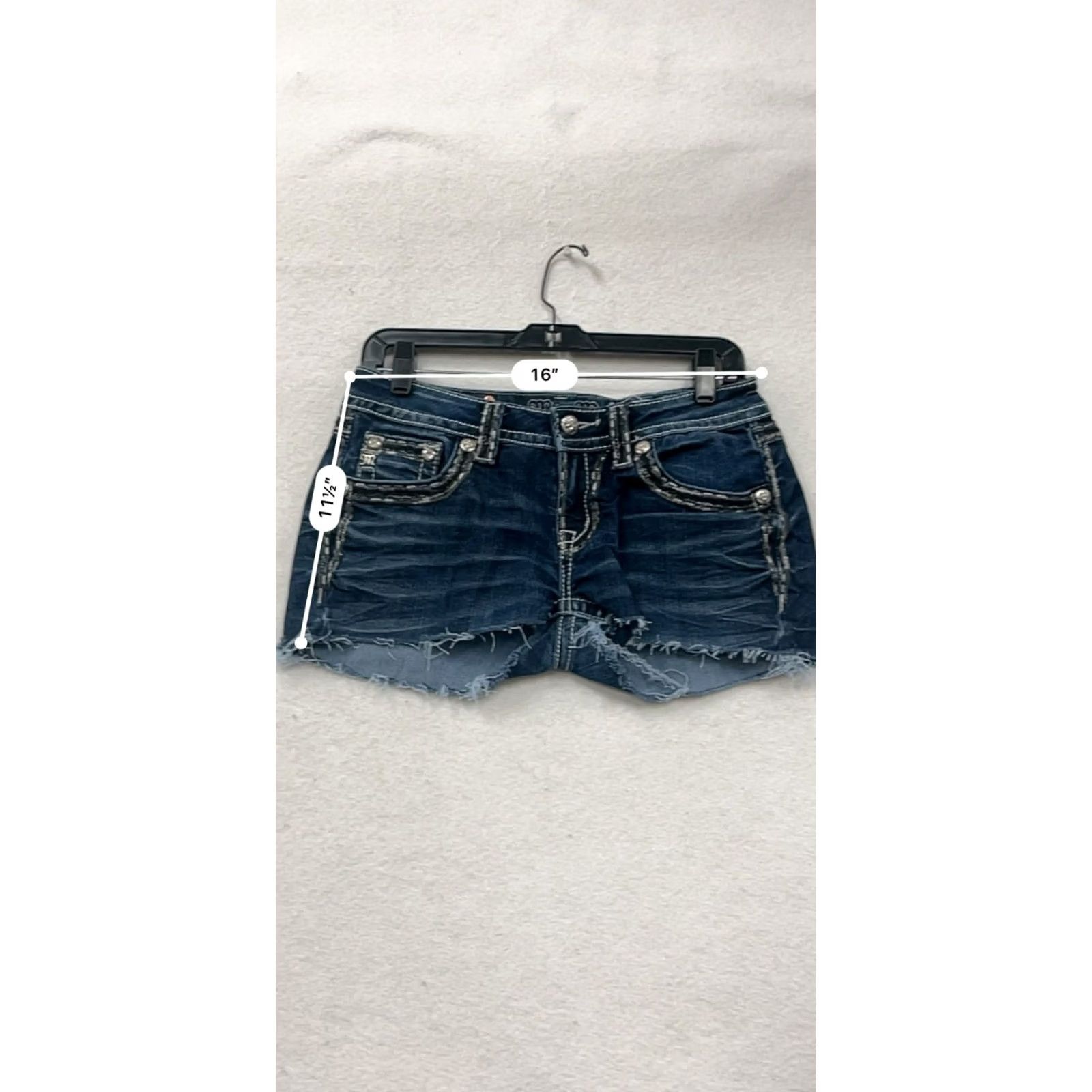 Miss Me Miss Me Womens Denim Distressed Cut-Off Shorts Size 27 Dark Blue Cotton-Polyester Denim Cut-Off Jeans Casual Summer Womens 27 Size 27" / US 4 / IT 40 - 8 Thumbnail