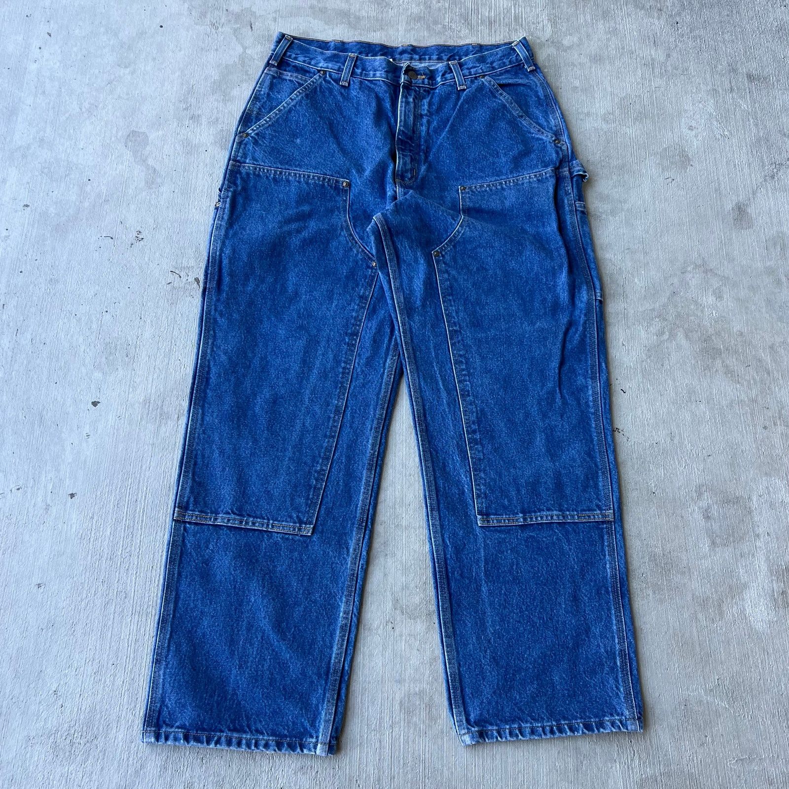 Carhartt × Vintage Carhartt blue denim jeans double knee work carpenter pants Size US 34 / EU 50 - 1 Thumbnail