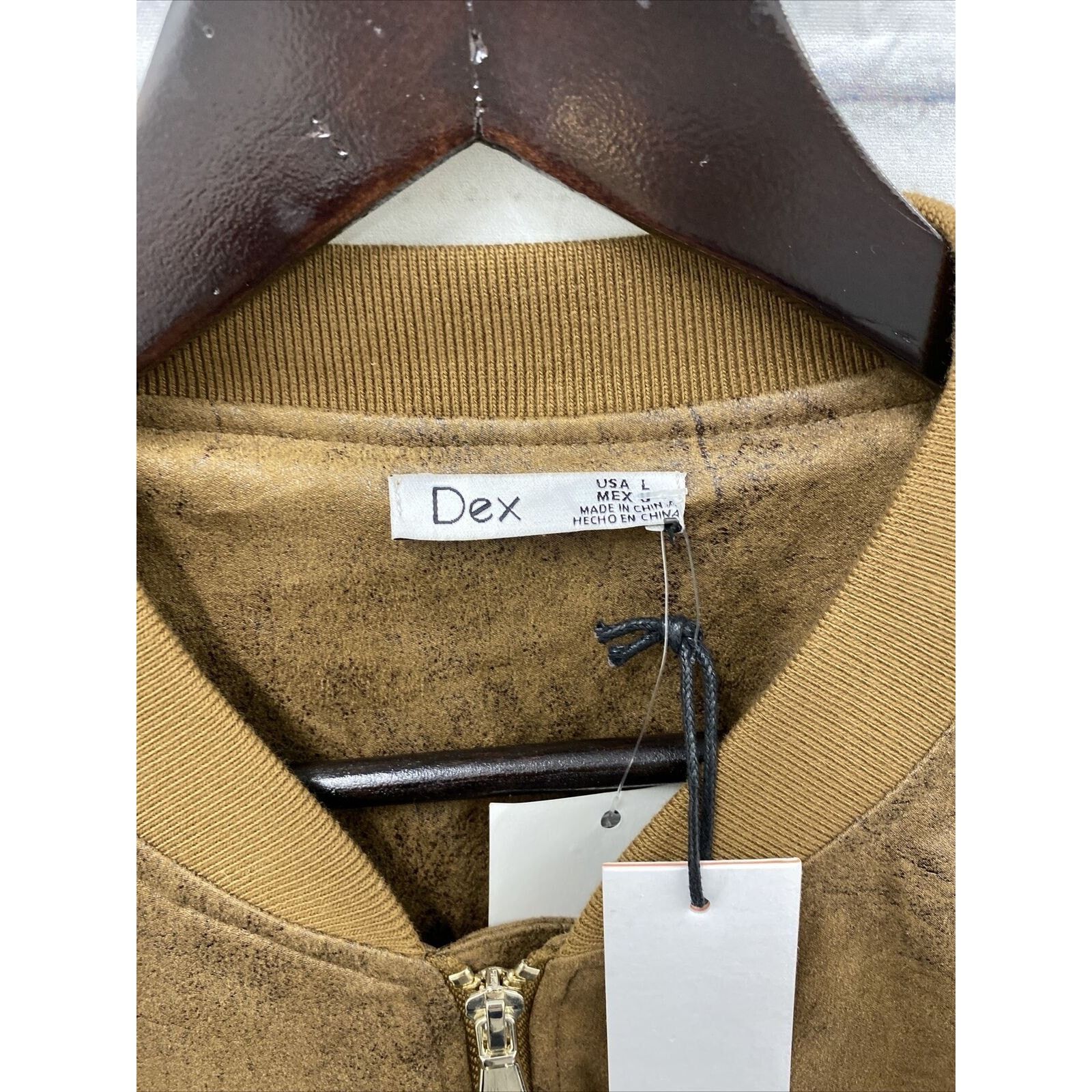 D.Exterior DEX Womens Jacket Large Tan Faux Suede Vegan Leather Bomber Size L / US 10 / IT 46 - 4 Thumbnail