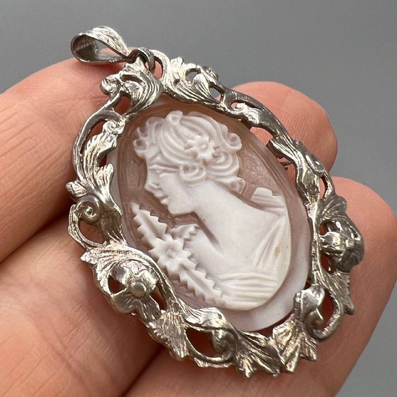Vintage Vintage 925 Sterling Silver Shell Cameo Pin Brooch Pendant Size ONE SIZE - 2 Thumbnail