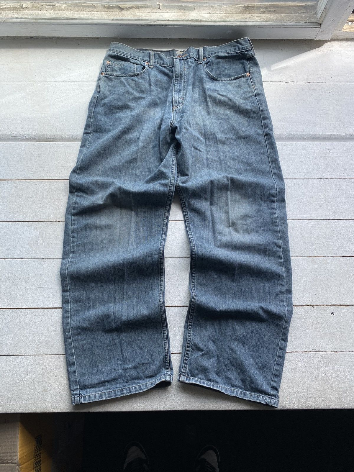 Vintage × Wrangler 🔥BAGGY RELAXED WRANGLER WIDE LEG JEANS 38x32 RARE VNTG MENS Size US 38 / EU 54 - 2 Thumbnail