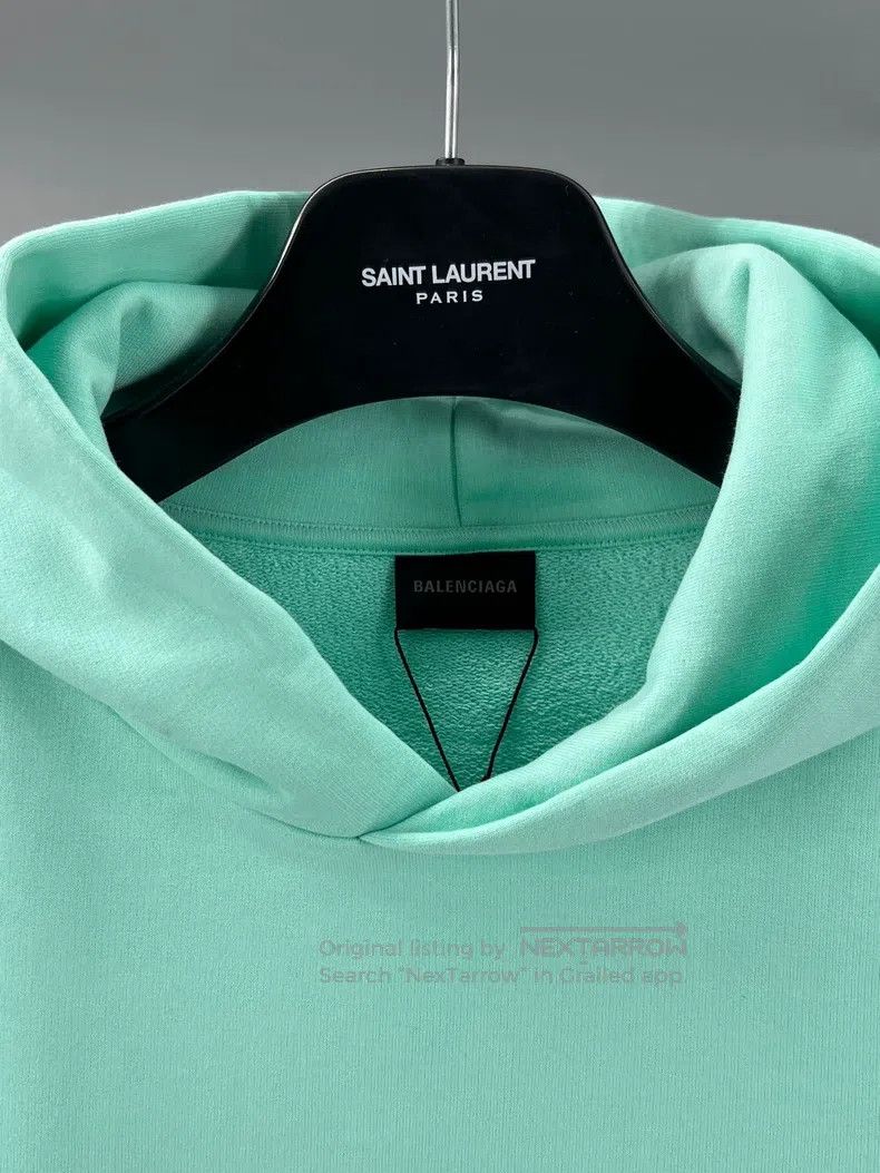 Balenciaga Balenciaga Men's Mint Green Cotton Embroidered Hooded Swea Size US S / EU 44-46 / 1 - 2 Thumbnail