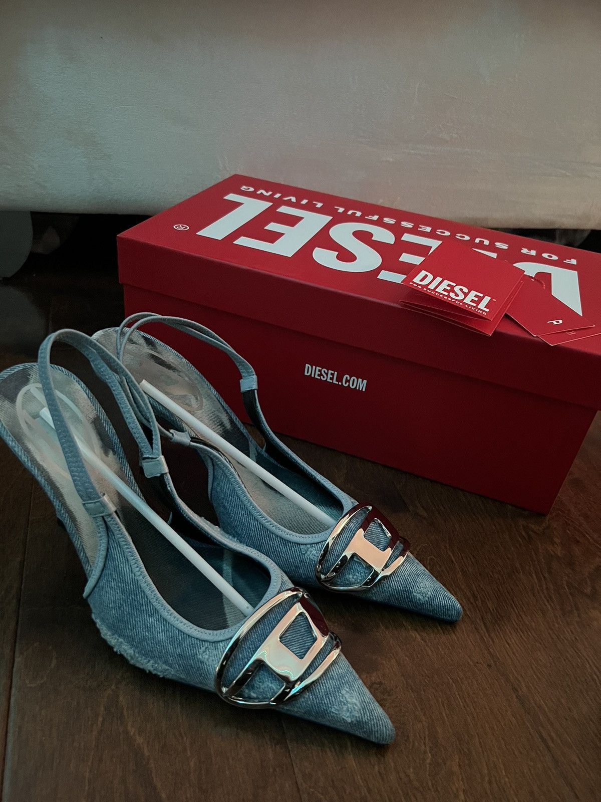 image of Diesel D-Venus Pointed Toe Slingback Pumps Shoes in Blue, Women's (Size 8)