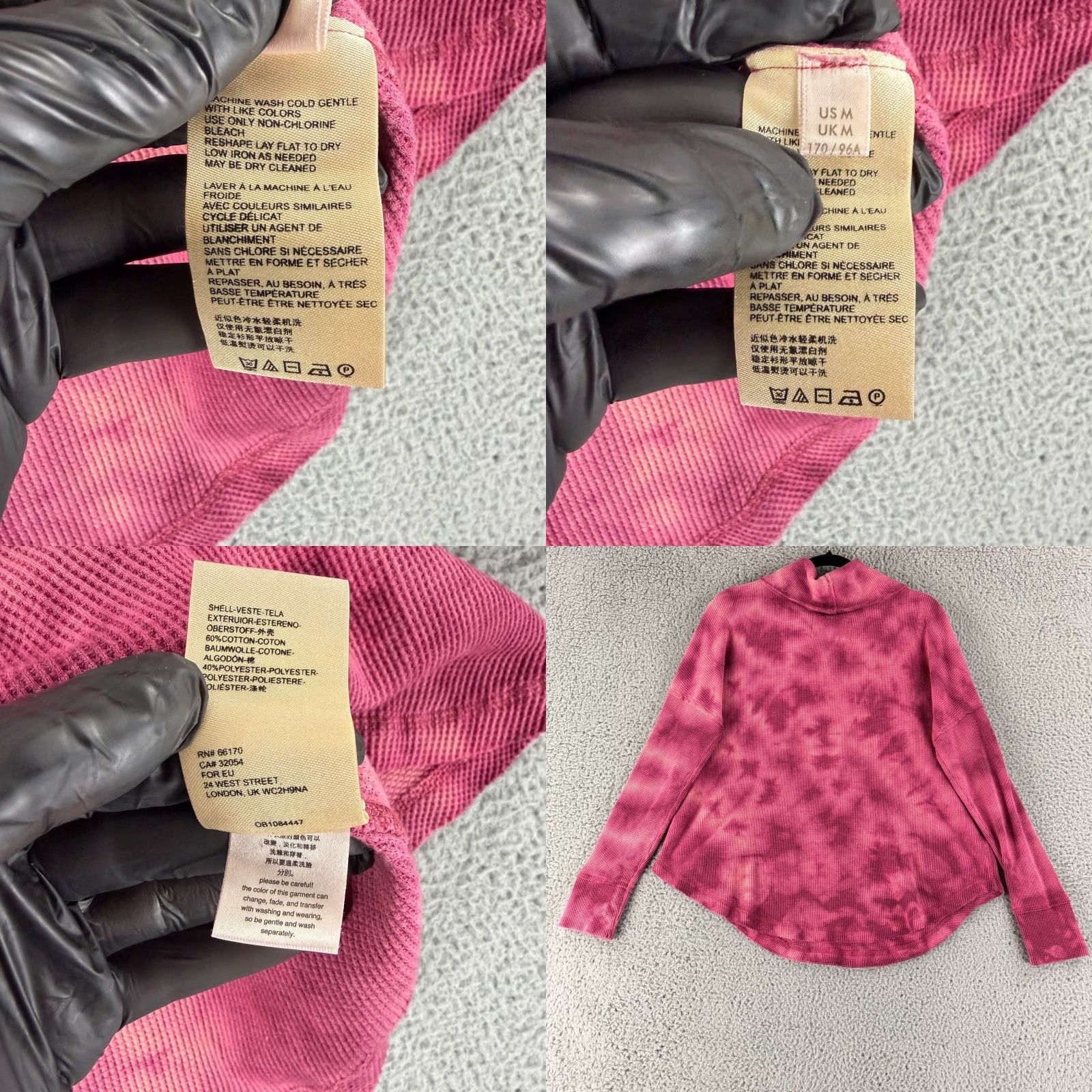 Vintage Maeve Shirt Womens Medium Pink Tie Dye Waffle Knit Long Sleeve Cowl Neck Stretch Size M / US 6-8 / IT 42-44 - 8 Thumbnail
