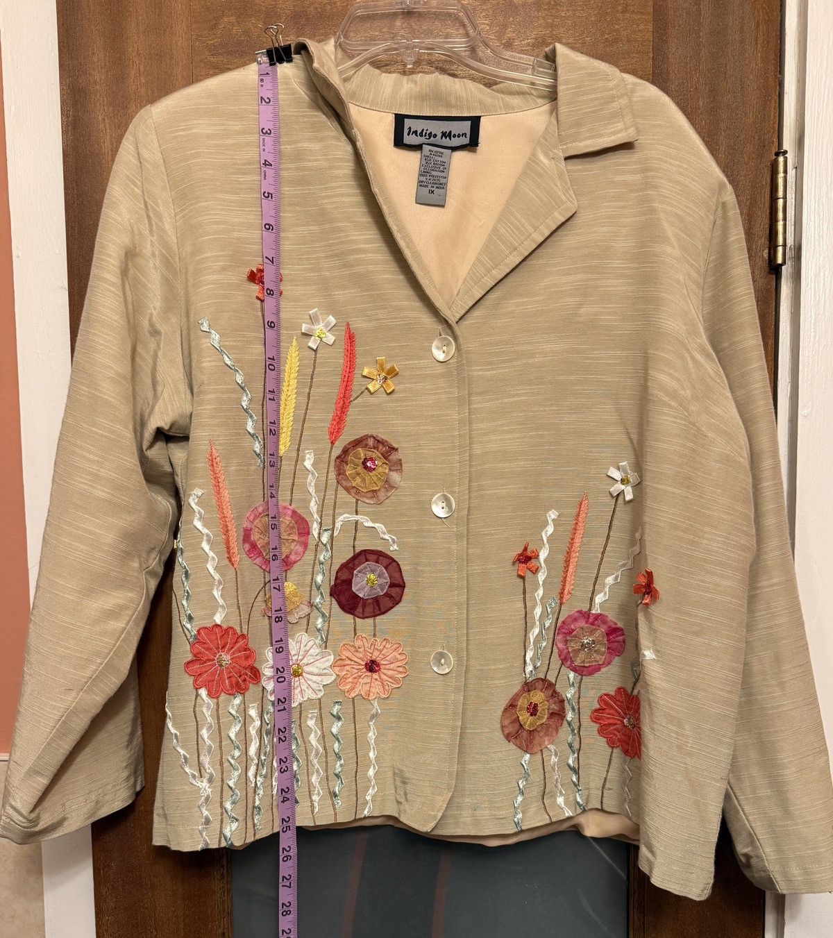 Other Indigo Moon Woman Beige Floral Appliqué Craft Lined Blazer Size XL / US 12-14 / IT 48-50 - 8 Thumbnail