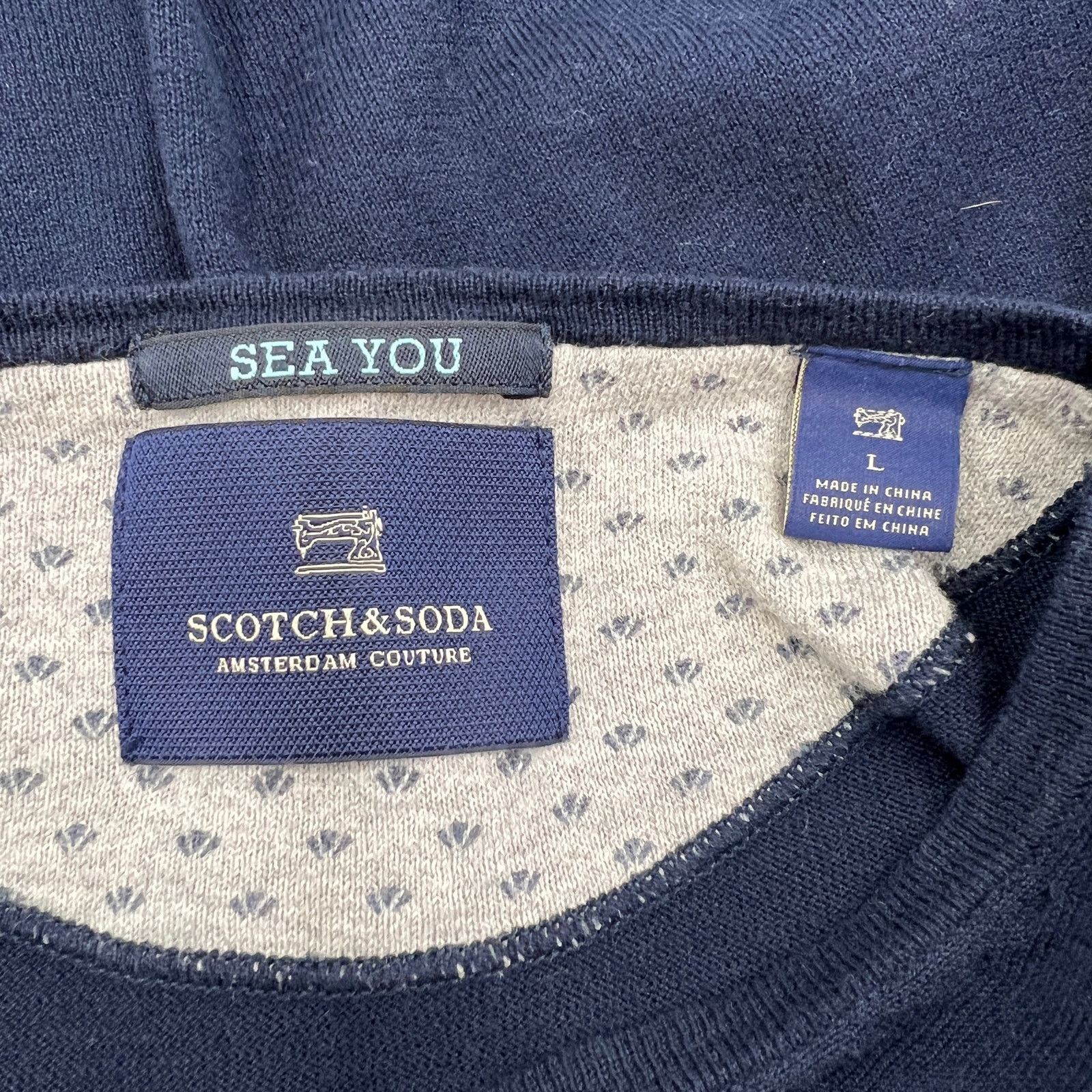Scotch & Soda Scotch & Soda V Neck Sweater Cotton Navy Blue Long Sleeves Size US L / EU 52-54 / 3 - 3 Thumbnail