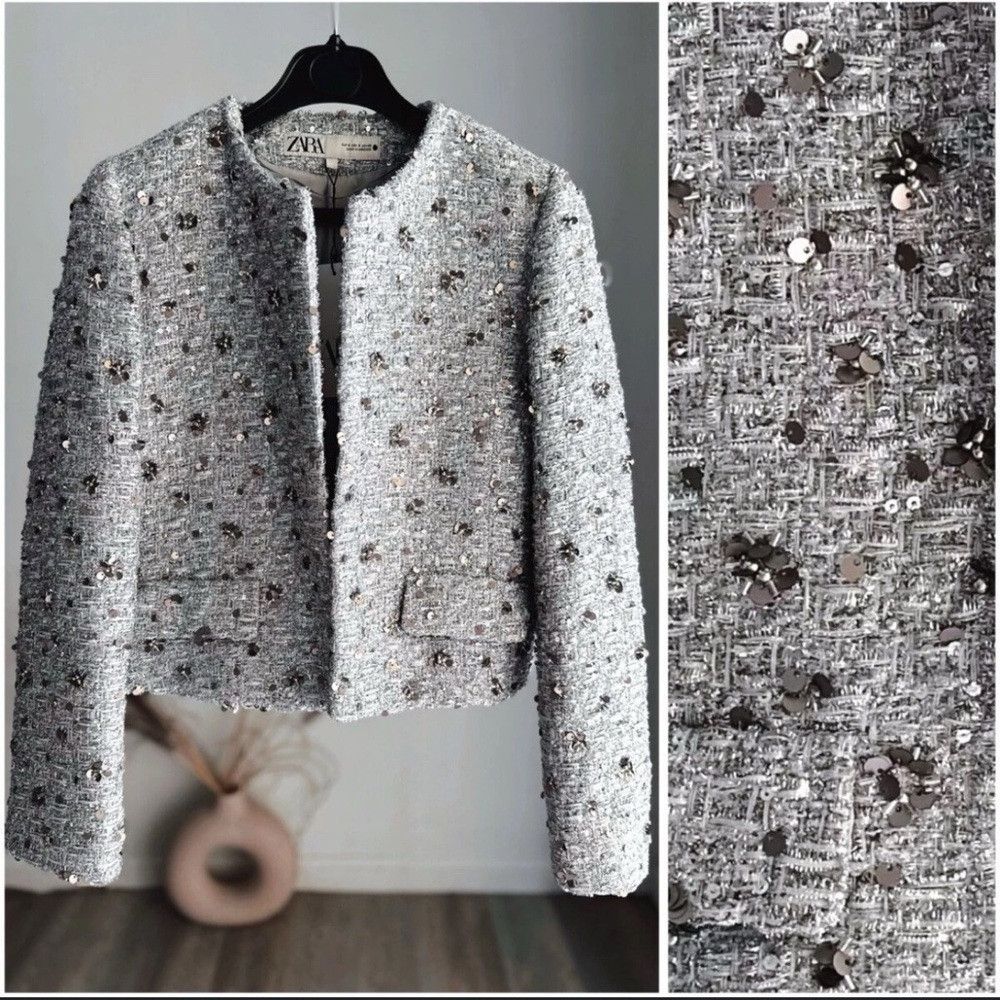 Zara ZARA ZW COLLECTION SS24 CROPPED SILVER SEQUIN JACKET REF. 2 Size M / US 6-8 / IT 42-44 - 1 Thumbnail