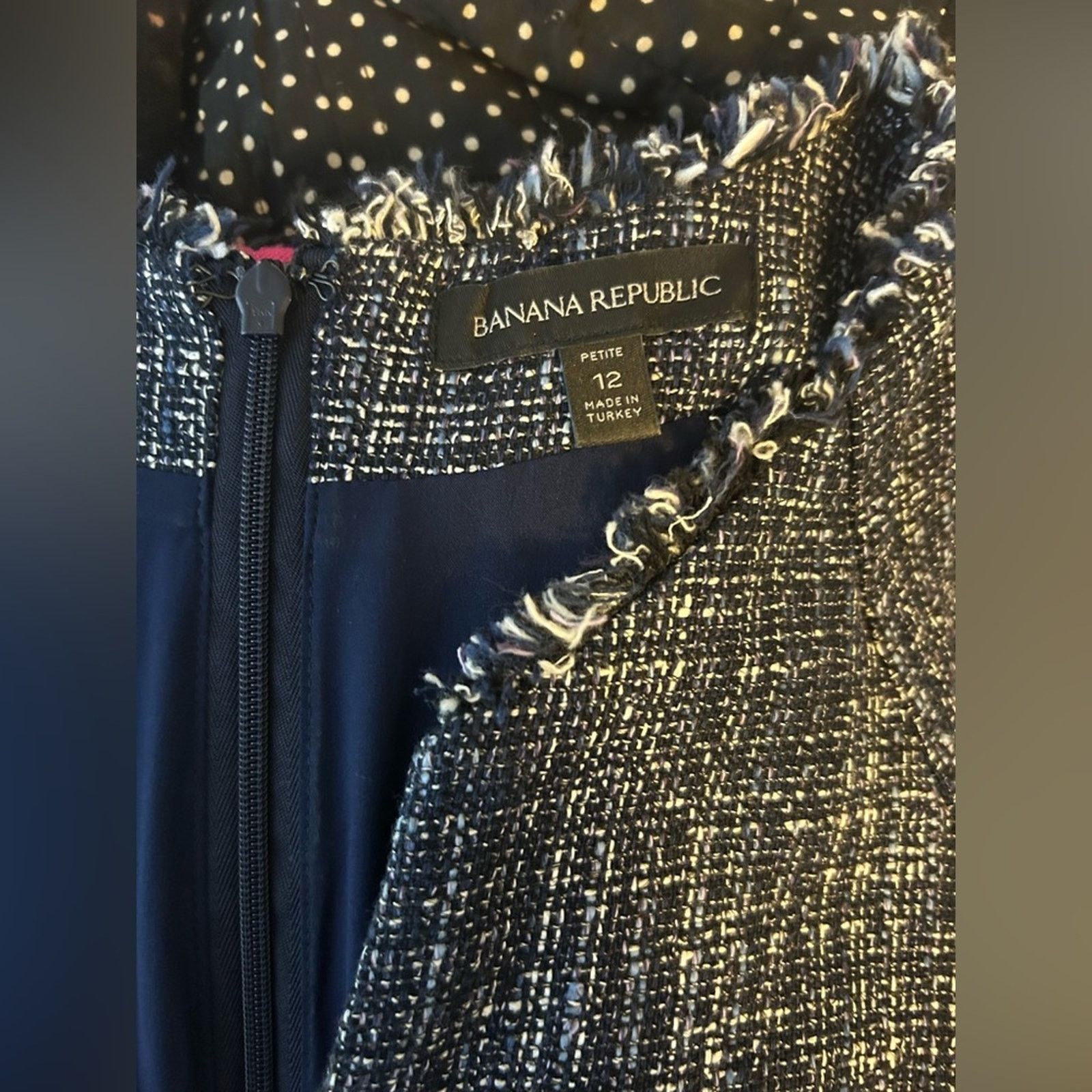 Banana Republic Banana Republic Navy Blue Tweed Short Sleeve A-Line Dress Size XL / US 12-14 / IT 48-50 - 3 Thumbnail