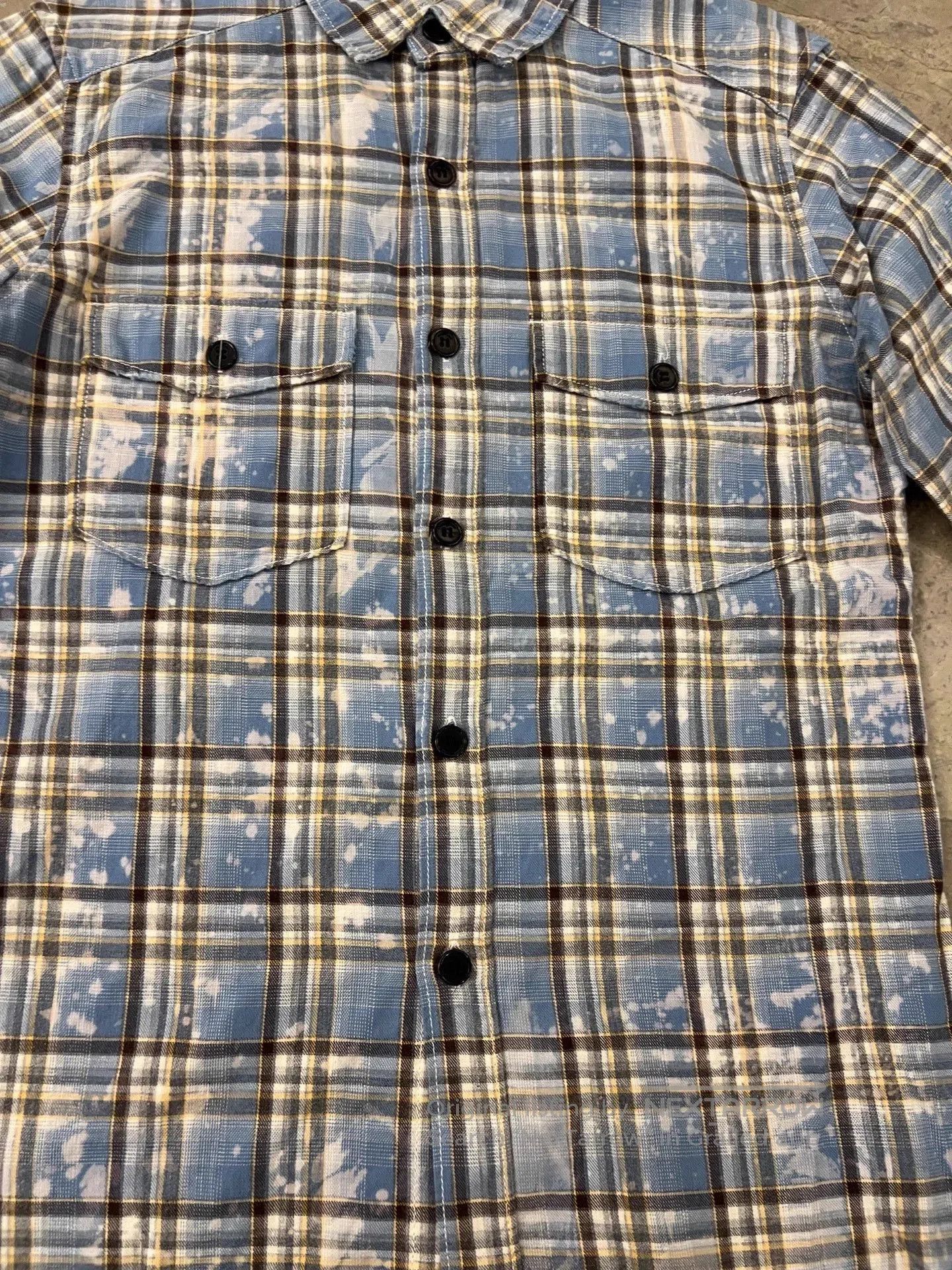 Saint Laurent Paris Blue Plaid Button-Up Shirt with Distressed Hem. Size US S / EU 44-46 / 1 - 6 Thumbnail