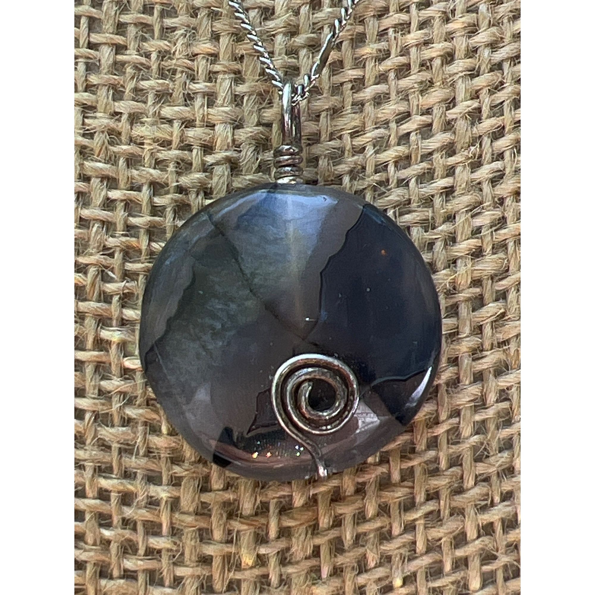 Other Vintage Stone Agate Wire Wrapped Pendant Necklace Adjustable Size ONE SIZE - 2 Thumbnail