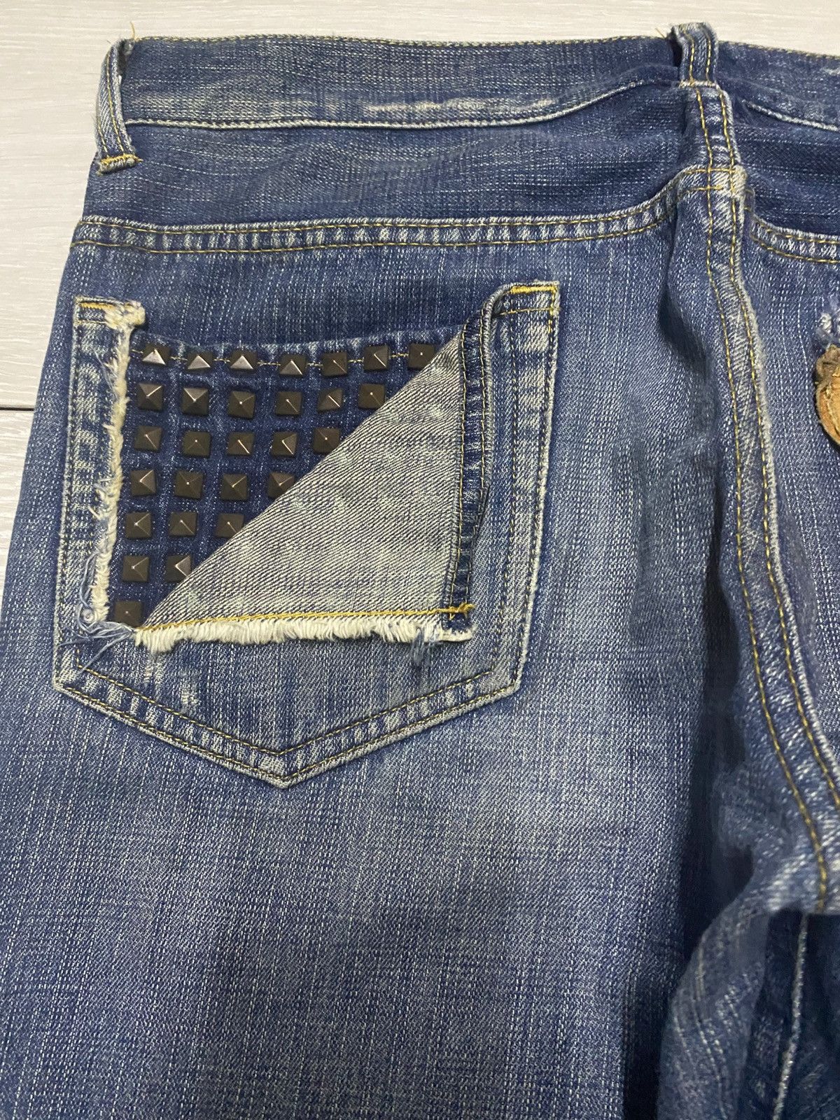 Le Grande Bleu (L.G.B.) Japanese L.B.H Vintage Blue Wash Spike Pocket Loose Jeans Size US 33 - 9 Thumbnail