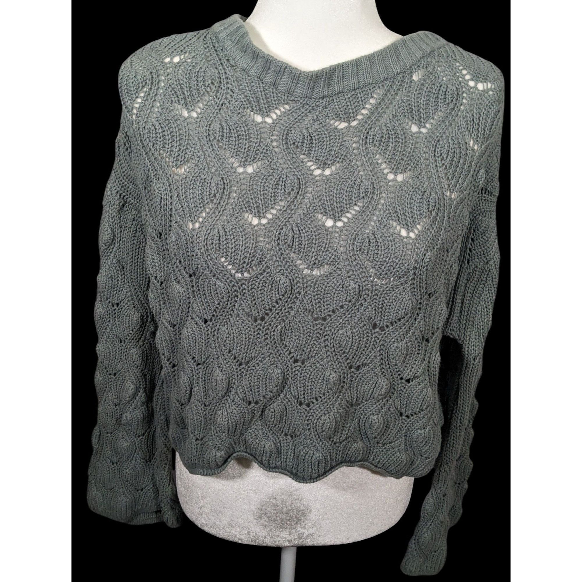 Other Moon & Madison Green/Grey Cropped Sweater Size S / US 4 / IT 40 - 1 Thumbnail