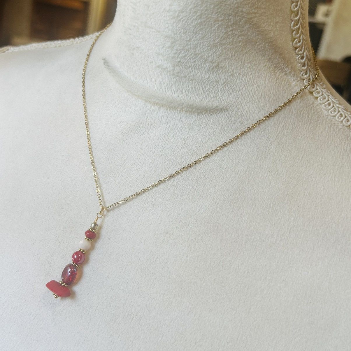 Handmade Handcrafted elegant ruby glass red coral necklace set Size ONE SIZE - 6 Thumbnail