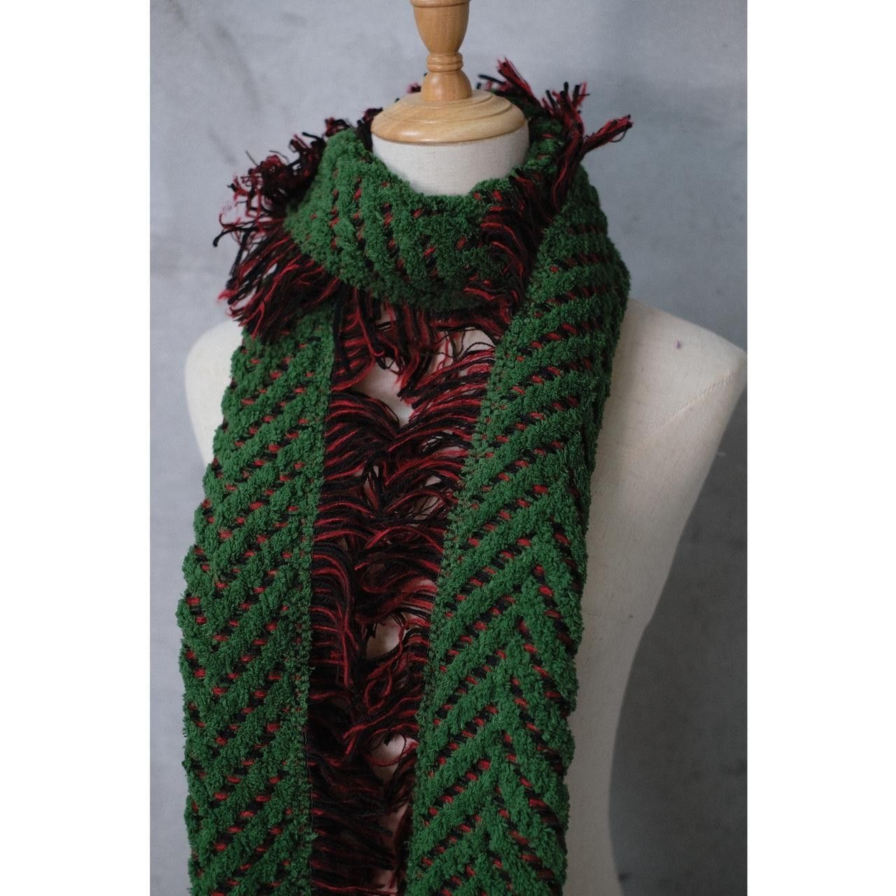Japanese Brand Rare VTG Fringed Scarf Green OS Size ONE SIZE - 5 Thumbnail