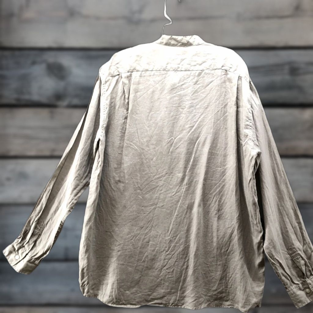 Muji MUJI Shirt Mens XL Long Sleeve Button Up Taupe Linen Band Collar Vintage? No Size US XL / EU 56 / 4 - 1 Thumbnail