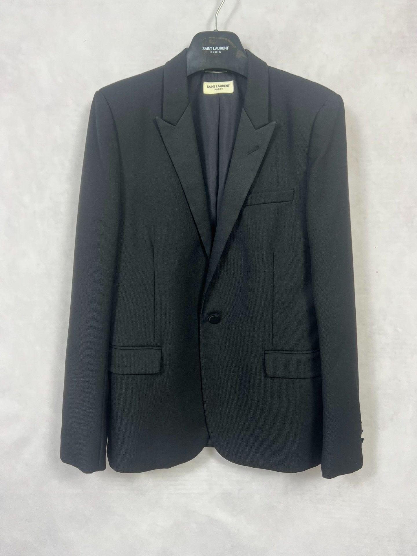 Saint Laurent Paris Saint Laurent Black Smoking Jacket with Silk Details Size US M / EU 48-50 / 2 - 1 Thumbnail