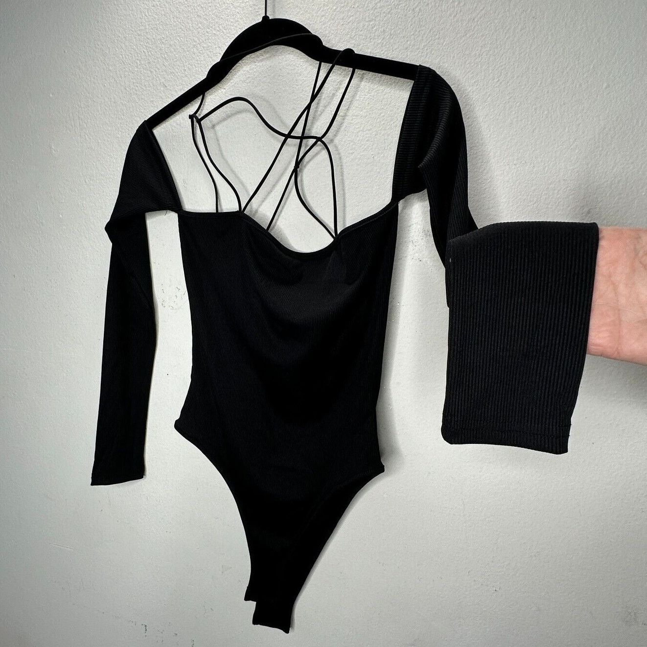 Other Black Bandeau Style Attached Arm Sleeve Cross Back Bodysuit Size M / US 6-8 / IT 42-44 - 1 Thumbnail
