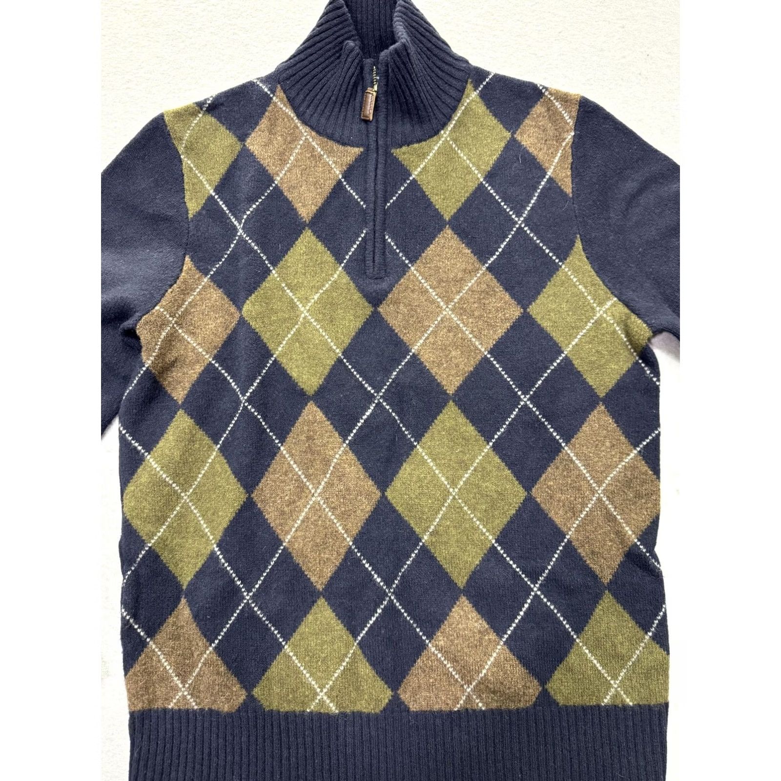 J.Crew J Crew Mens Medium Navy Argyle Lambswool Quarter Zip Pullover Sweater Size US M / EU 48-50 / 2 - 4 Thumbnail