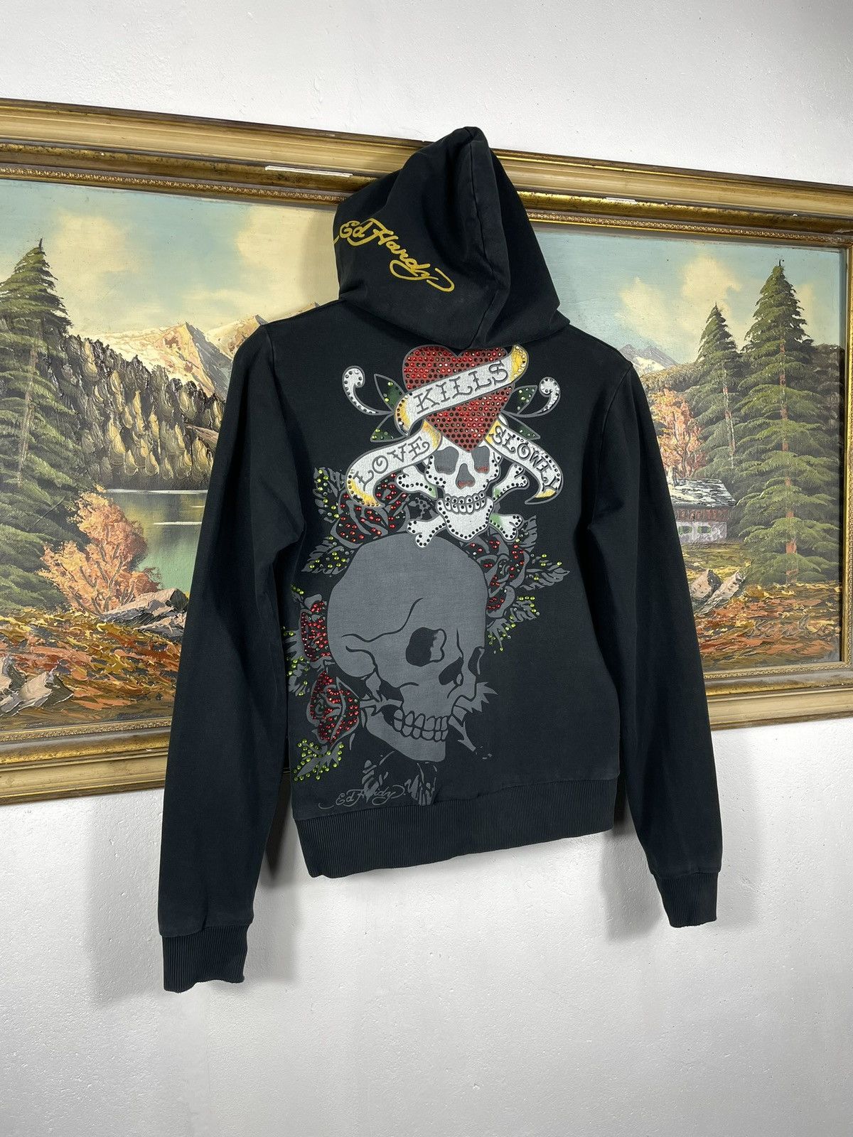 Christian Audigier × Ed Hardy × Vintage Ed Hardy Retro 00s Hoodie With Crystals Affliction Grunge Size US XS / EU 42 / 0 - 8 Thumbnail