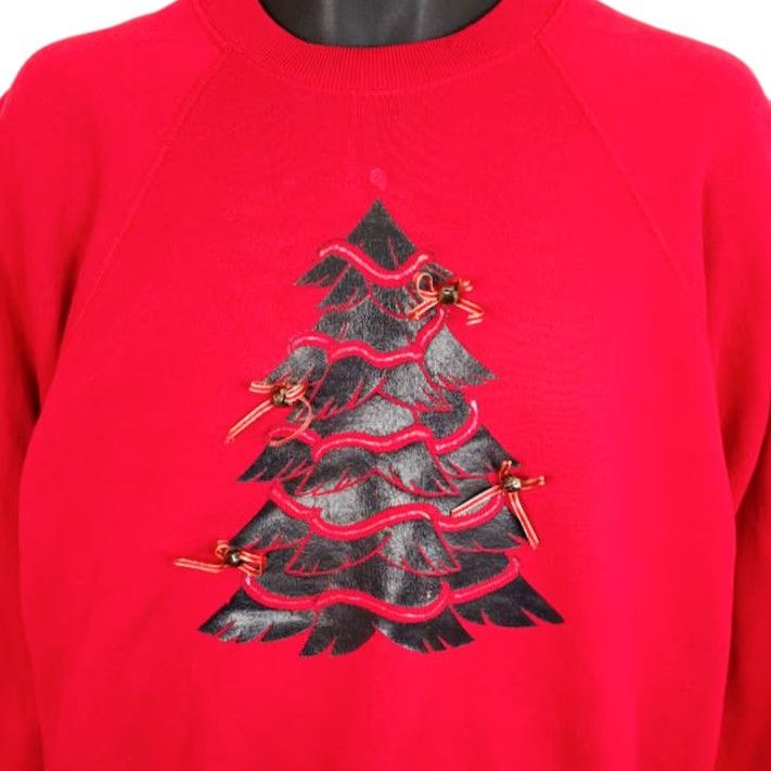 Lee VINTAGE Lee Christmas Tree Sweatshirt Mens Large Red Holiday Made In USA Shirt Size US L / EU 52-54 / 3 - 2 Thumbnail