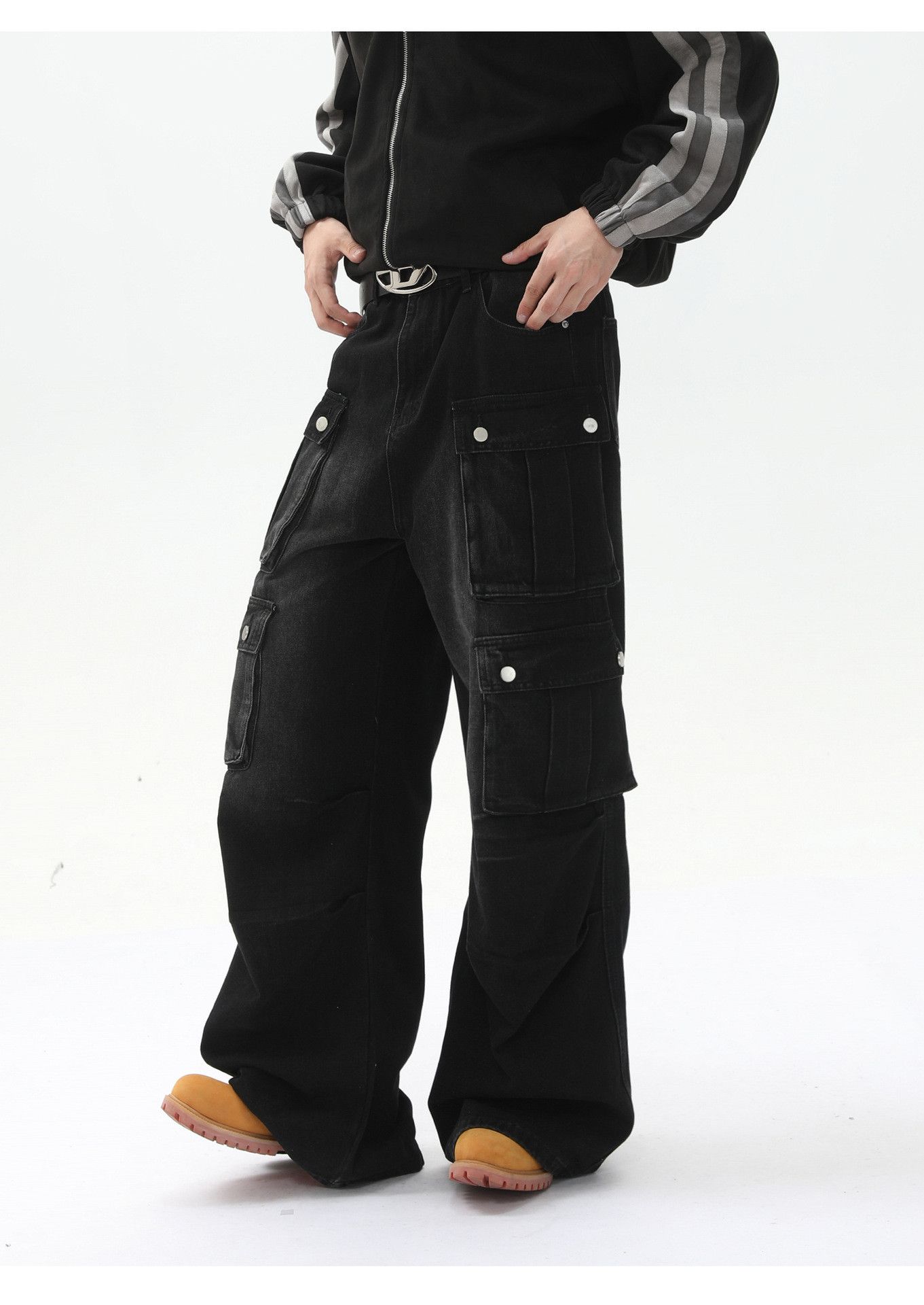 Vintage Heavy button-decorated multi-pocket washed work jeans Size US 32 / EU 48 - 4 Thumbnail