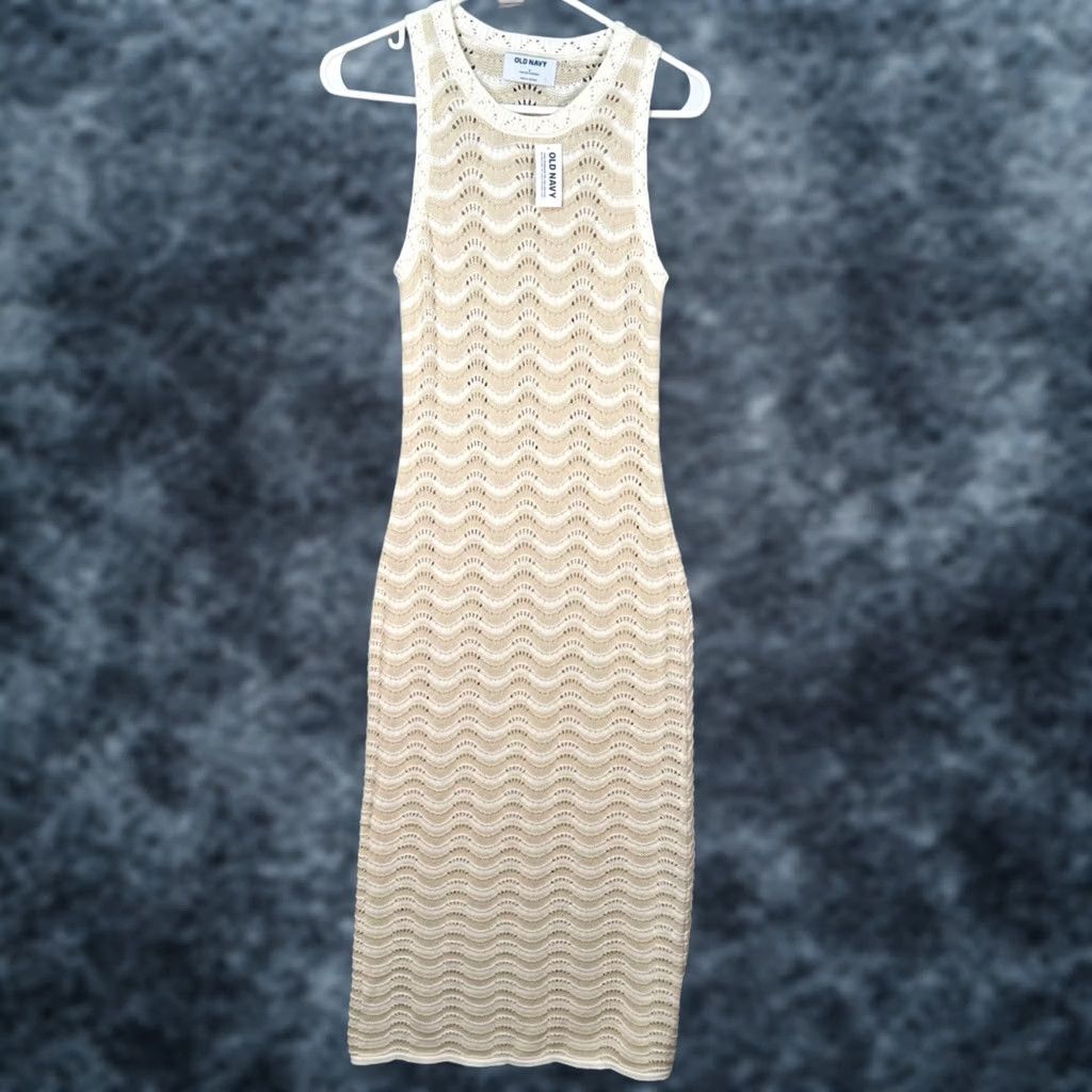 old navy crochet dress Womans Sz M Blue 100% Cotton Horizontal Stripes Side Zip Machine wash cold Old Navy Old Navy Ivory