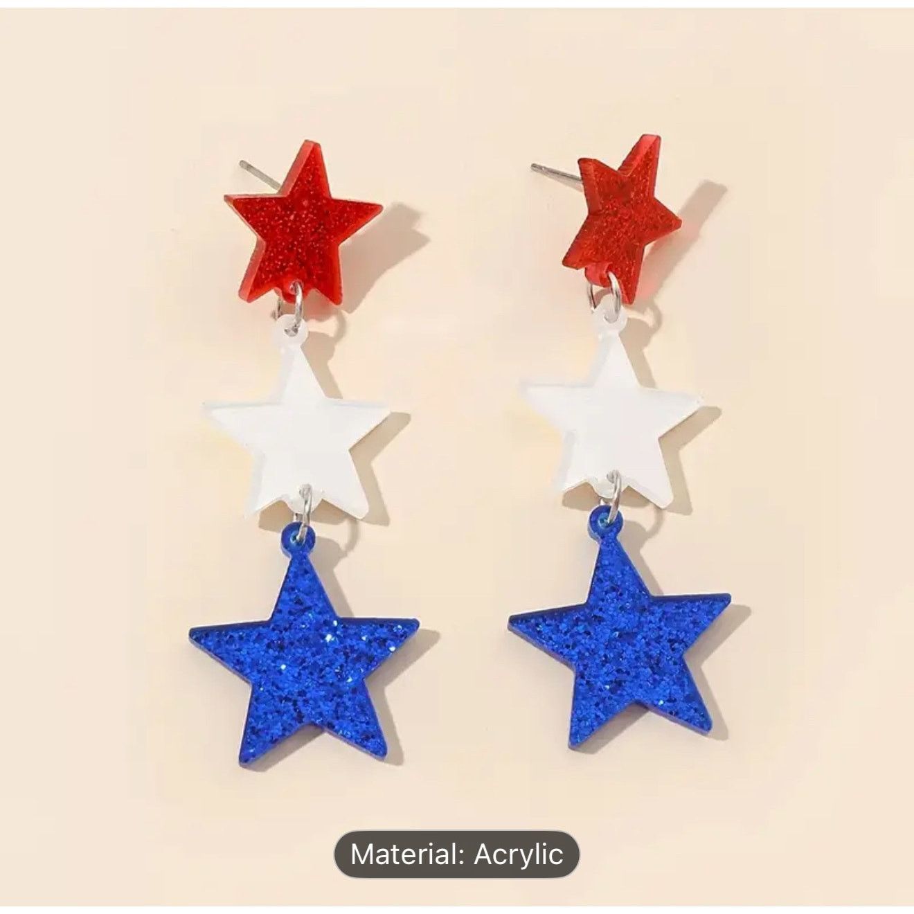 Other Red, White, & Blue Dangle Star Earrings OS Size ONE SIZE - 3 Thumbnail