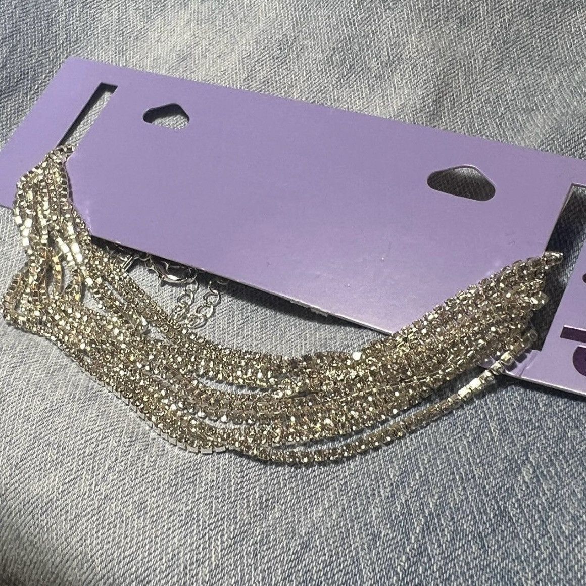 Other Silver Sparkle Rhinestone Layered Adjustable Choker Necklace Size ONE SIZE - 3 Thumbnail