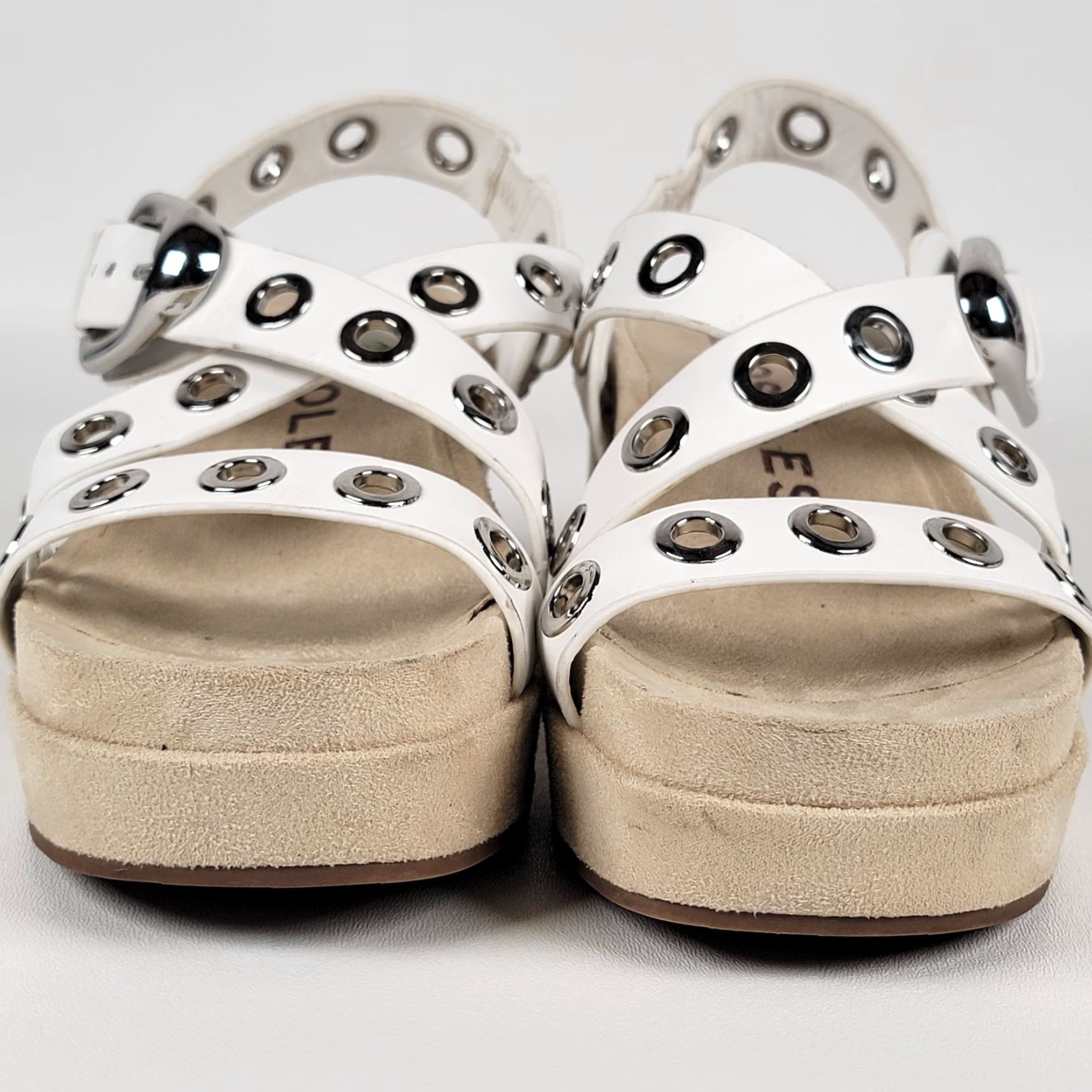 Vintage Aerosoles Sandal Women's White/Metal Ring Accents Cleveland Heeled Buckle 8.5 Strappy Leather Casual Women's Size 8.5 Size US 9 / IT 39 - 3 Thumbnail