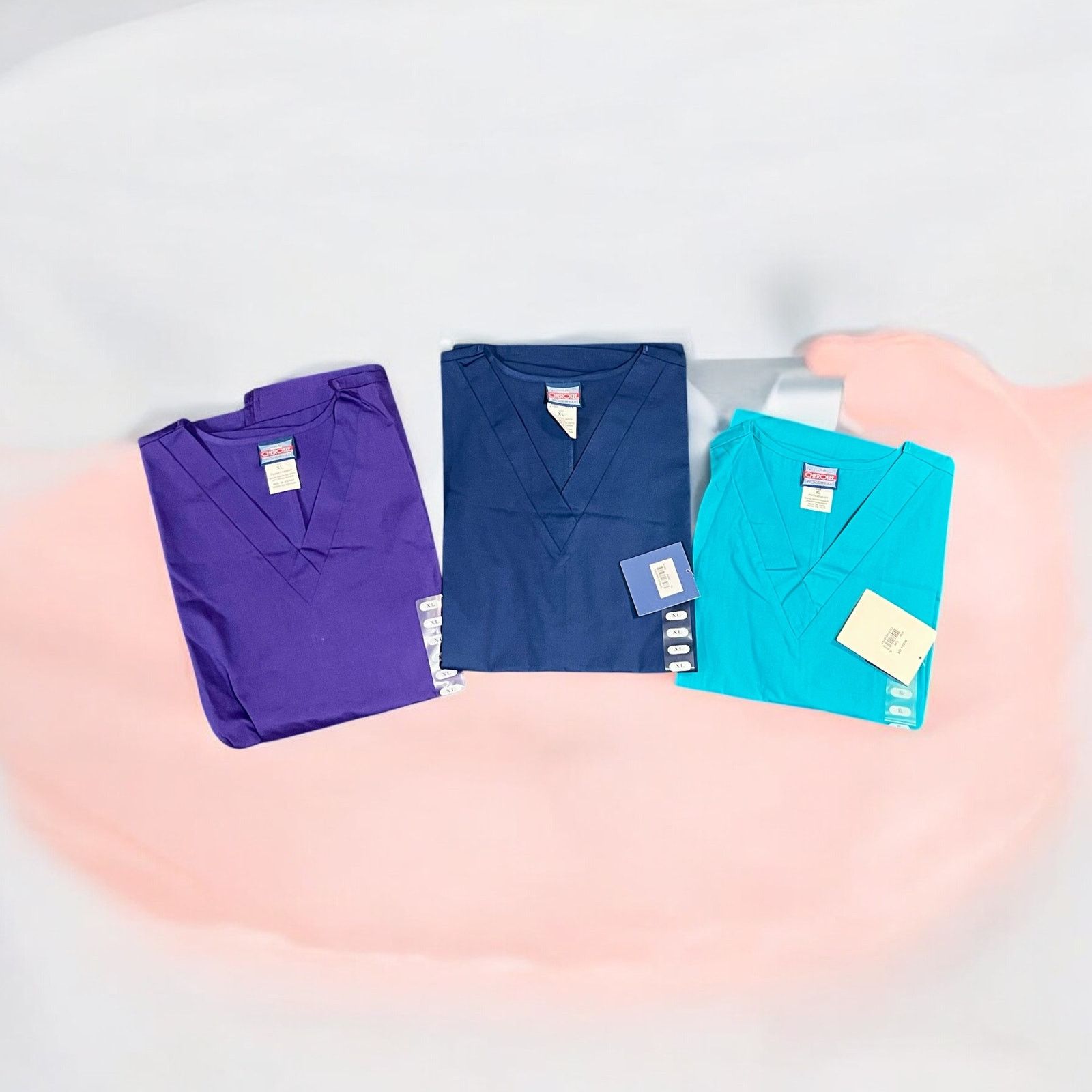 Cherokee XL Cherokee Scrub Top-Set of 3-Purple Teal Navy-Solid Size XL / US 12-14 / IT 48-50 - 3 Thumbnail