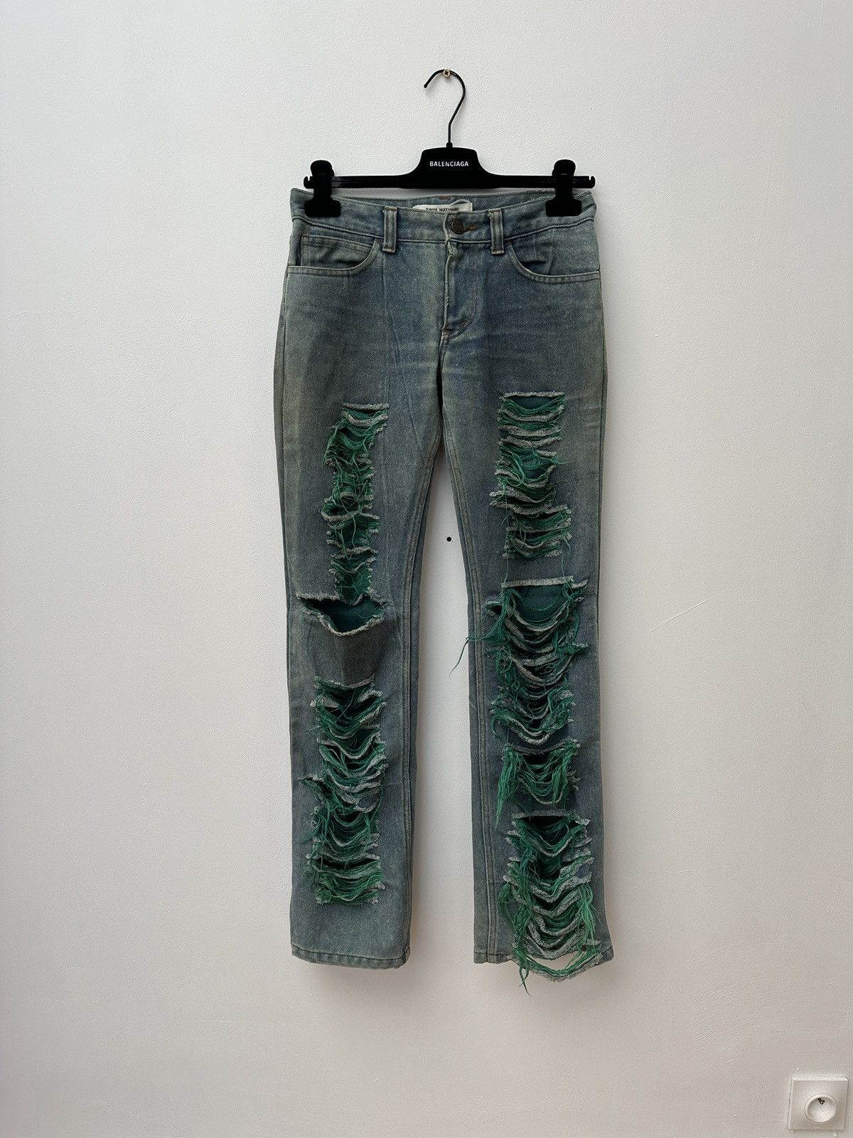 image of Comme Des Garcons x Junya Watanabe Aw01 Comme Des Garçons Destroyed Denim Pant in Blue (Size 29)
