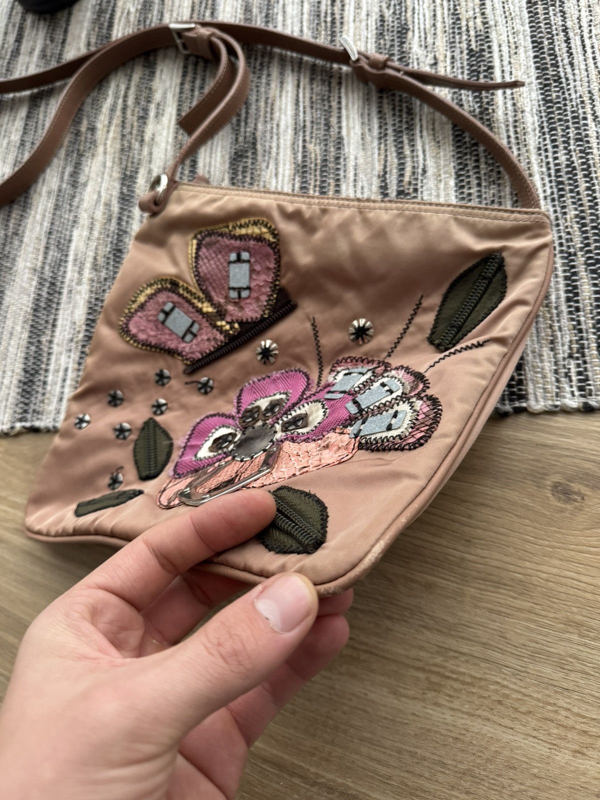 Prada PRADA Nylon Shoulder Bag Floral Applications Triangle Logo Size ONE SIZE - 20 Thumbnail