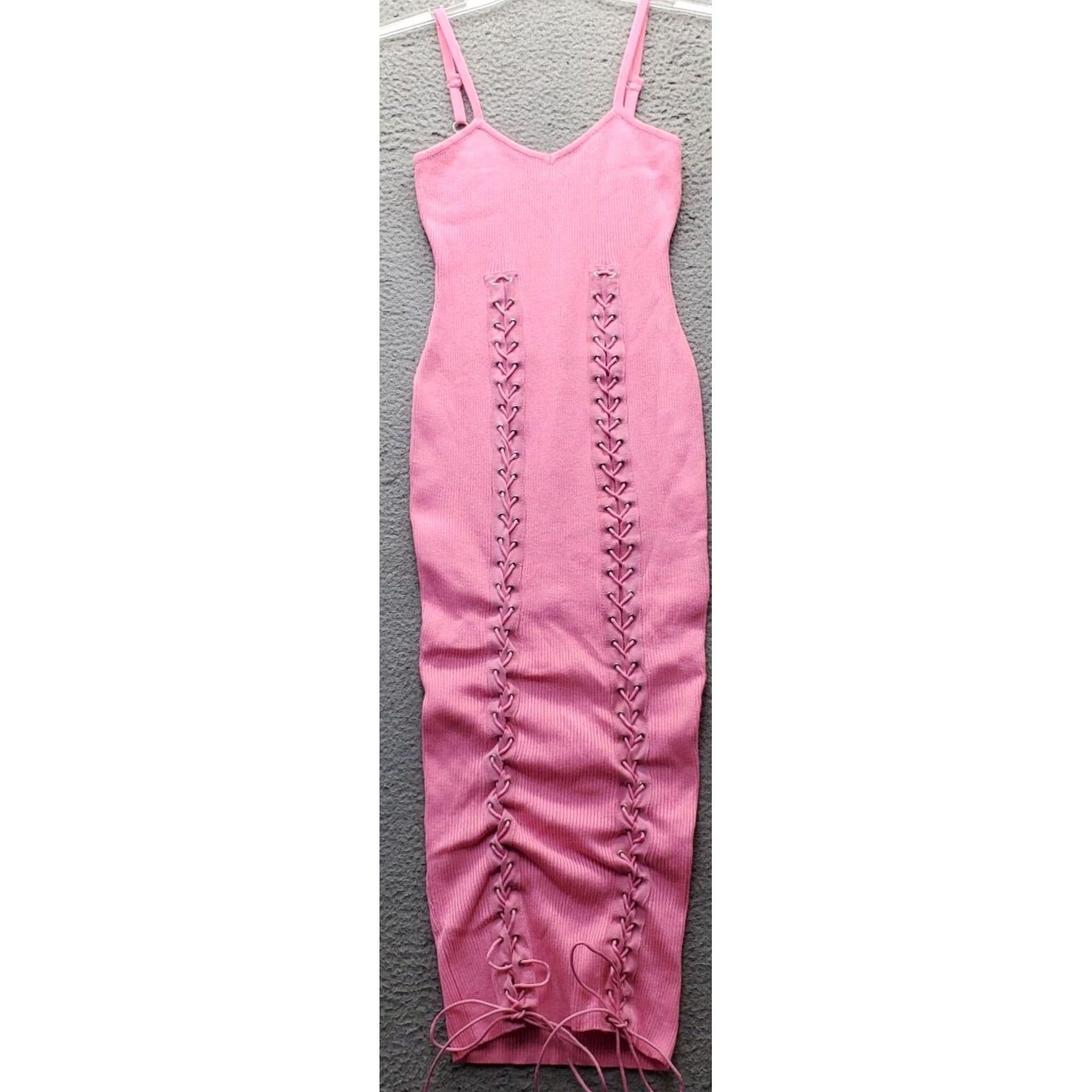 Pinko Highlight Bodycon Dress Women Size S Size Women Pink Midi Sleeveless Lace Up Stretch Casual Summer 90s Size S / US 4 / IT 40 - 2 Thumbnail