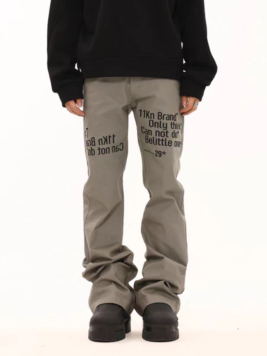 Japanese Brand × Vintage Vintage street slogan embroidered micro flare casual pants Size US 30 / EU 46 - 1 Thumbnail