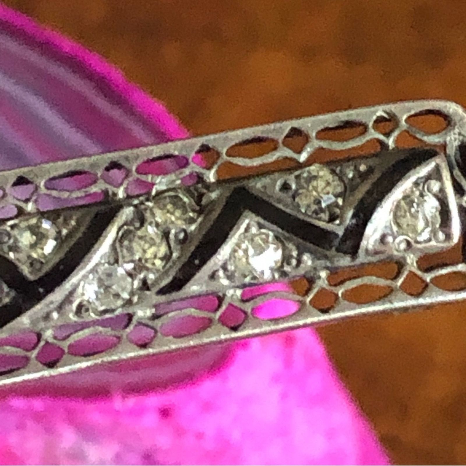 Jewelry Antique art deco Fishson Sterling silver stone bar brooch Size ONE SIZE - 9 Thumbnail